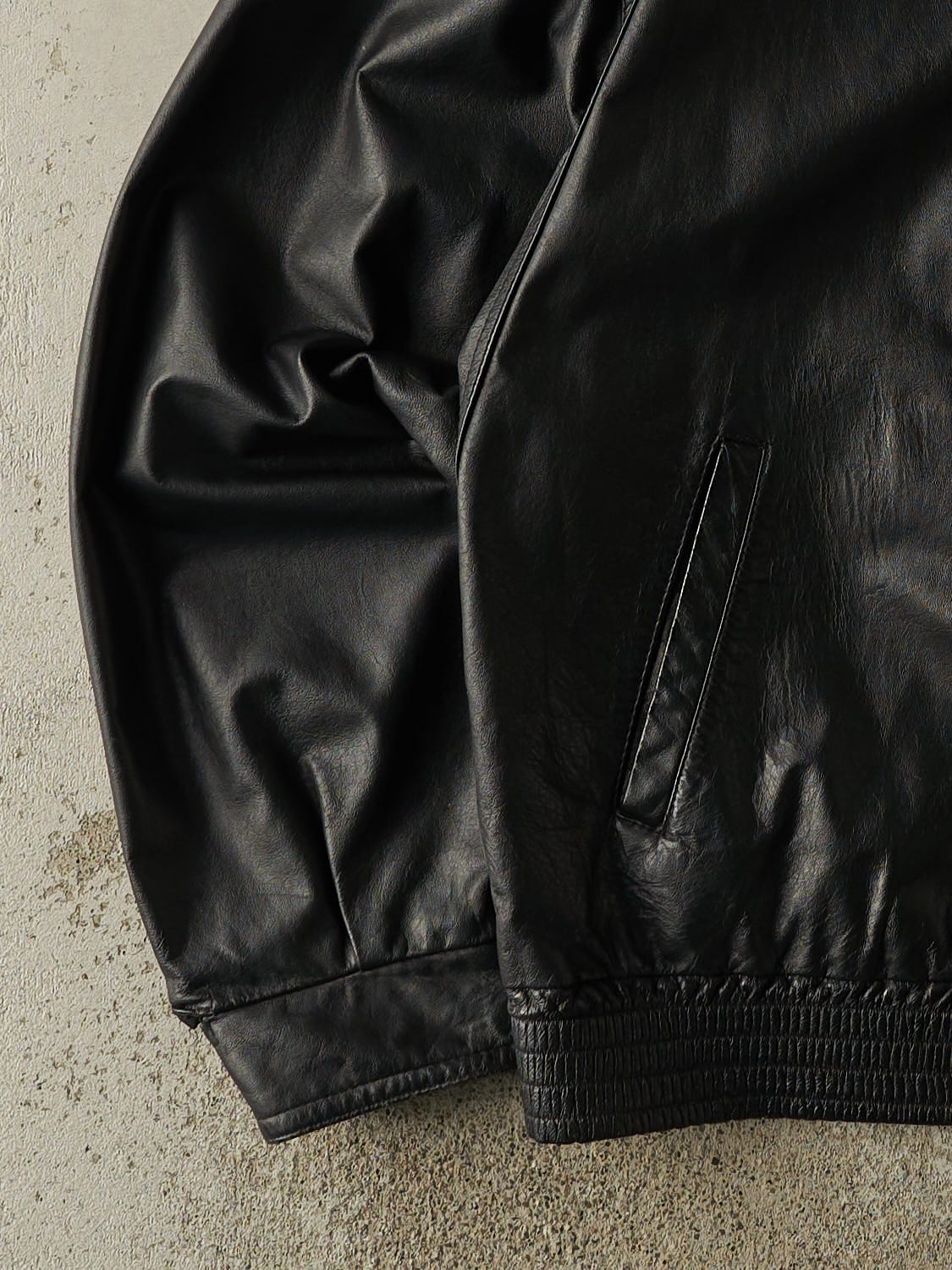 Vintage 90s Black Leather Bomber Jacket (L/XL) - Image 4