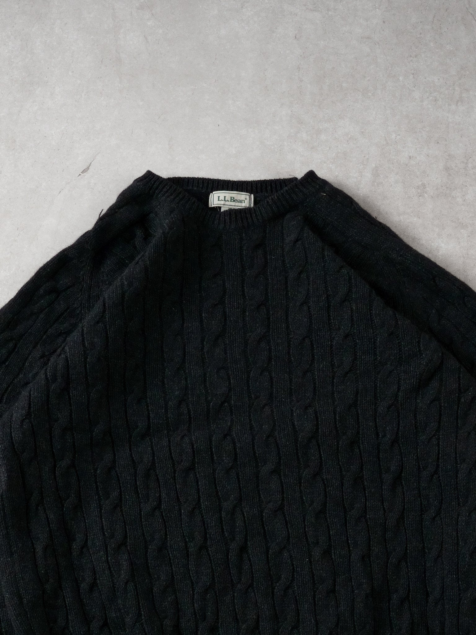 Vintage 90s Black LL Bean Patterned Knit Wool Crewneck (L) - Image 2