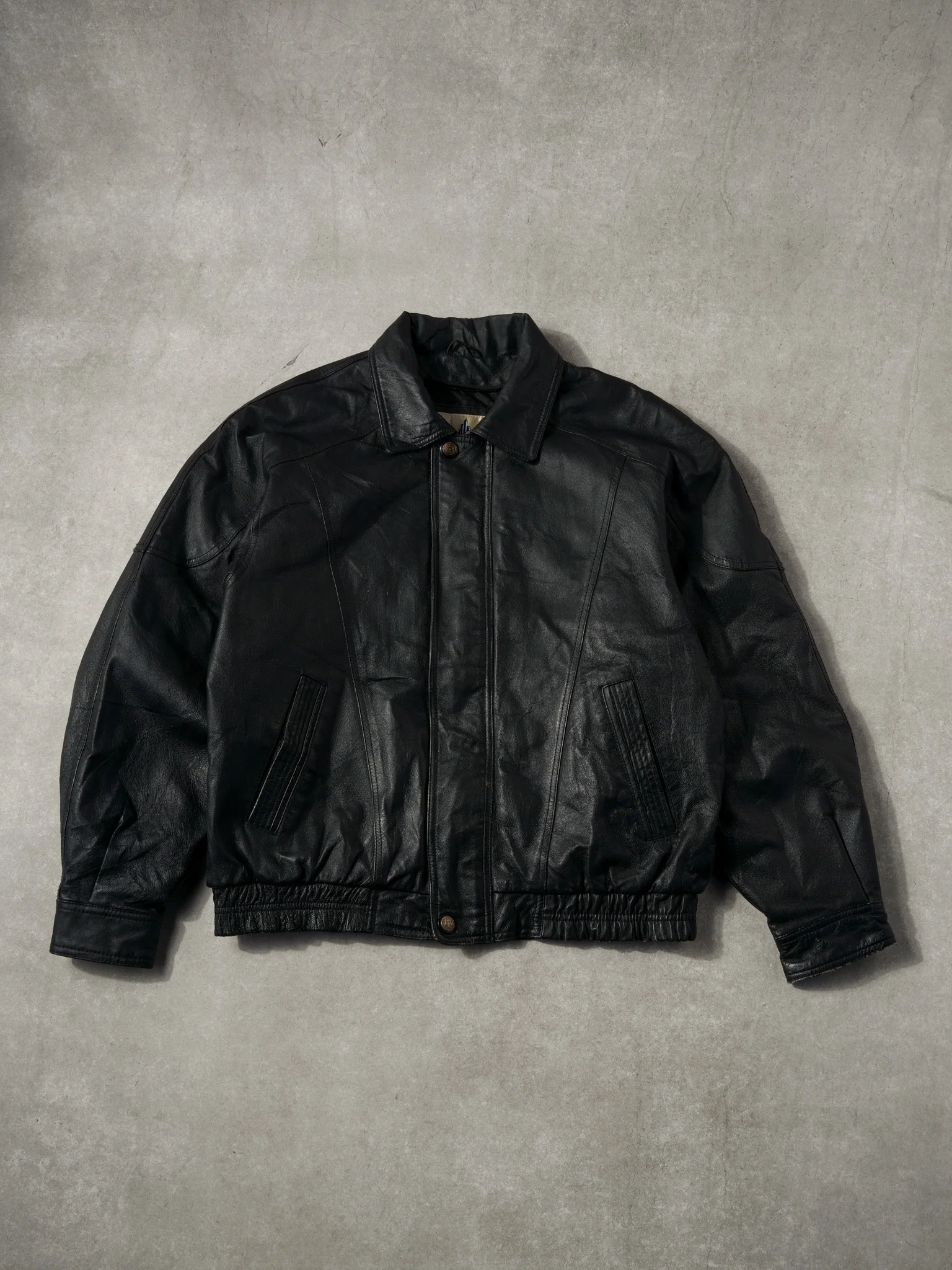 Vintage 90s Black Misty Harbor Collared Leather Jacket (L)