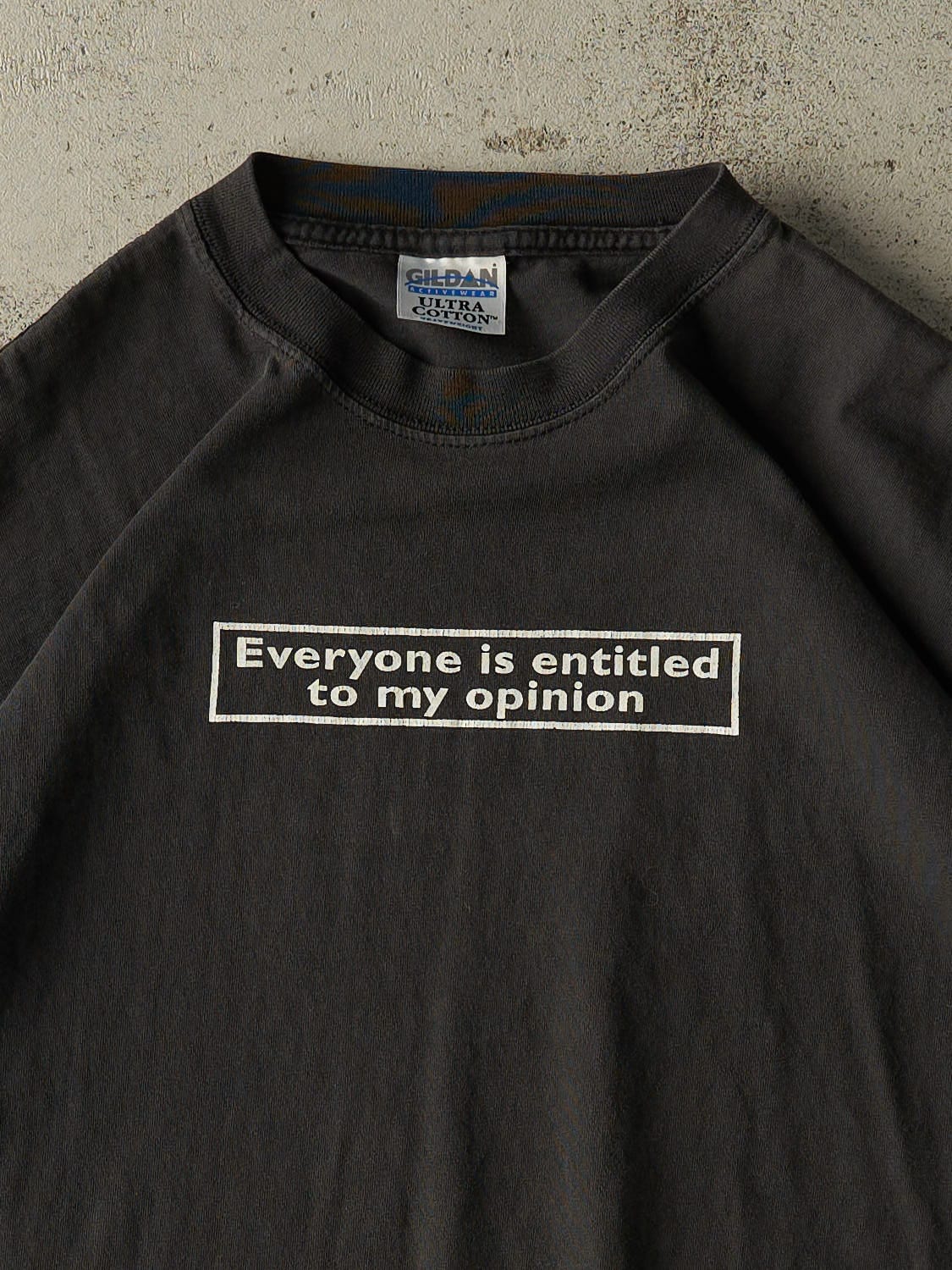 Vintage 90s Black "Entitled To My Opinion" Slogan Tee (L) - Image 2