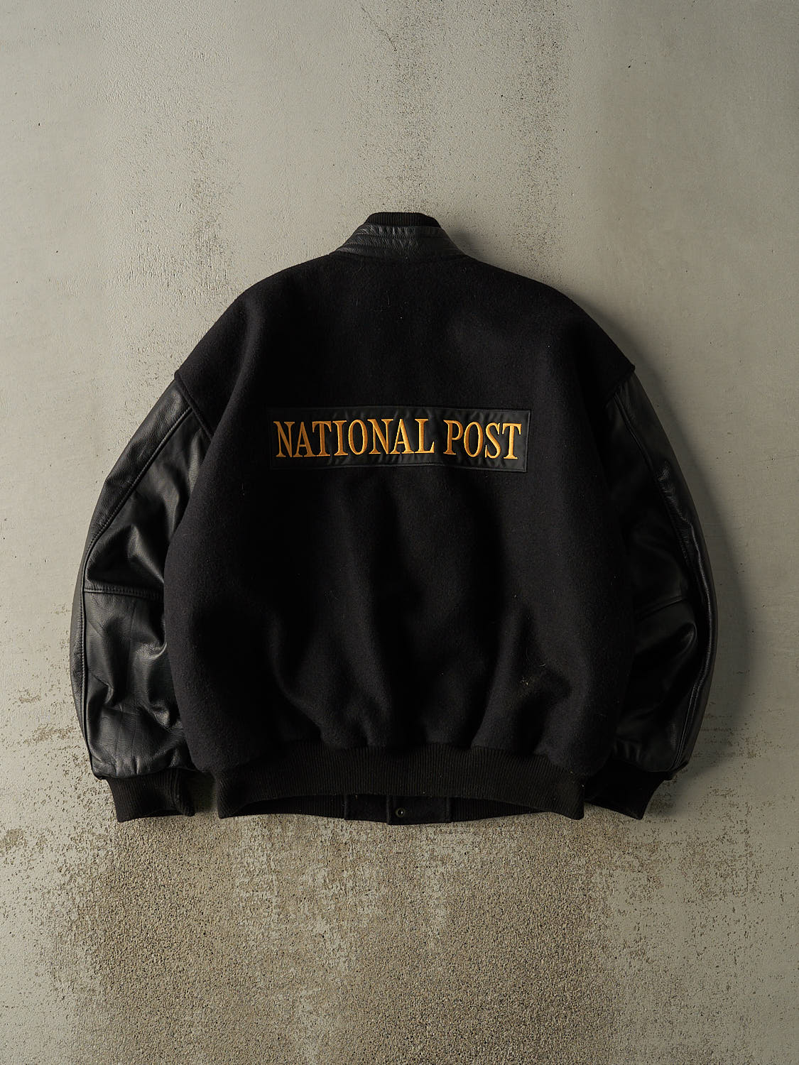 Vintage 90s Black National Post Embroidered Varsity Jacket (L/XL) - Image 2