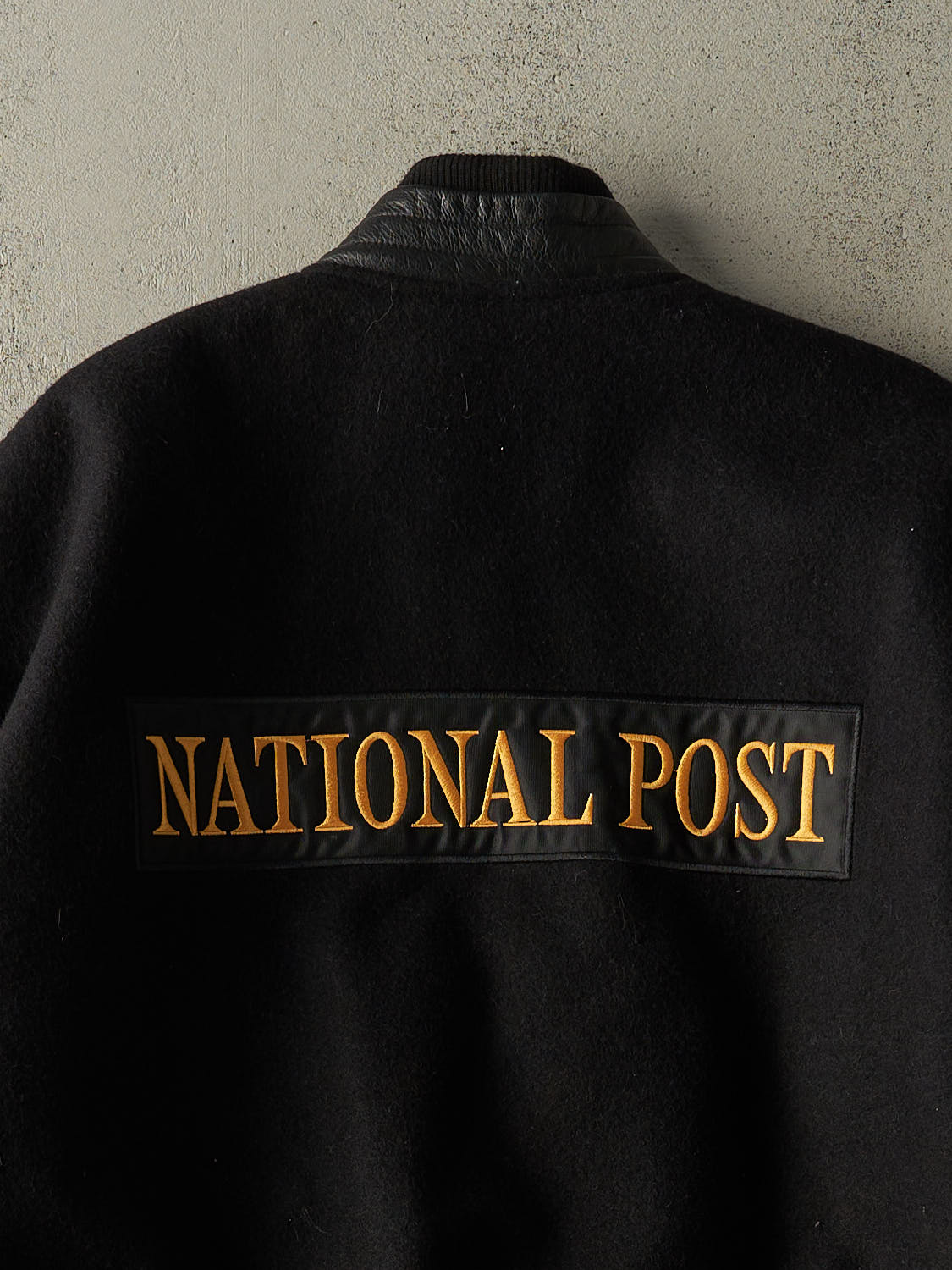 Vintage 90s Black National Post Embroidered Varsity Jacket (L/XL) - Image 4