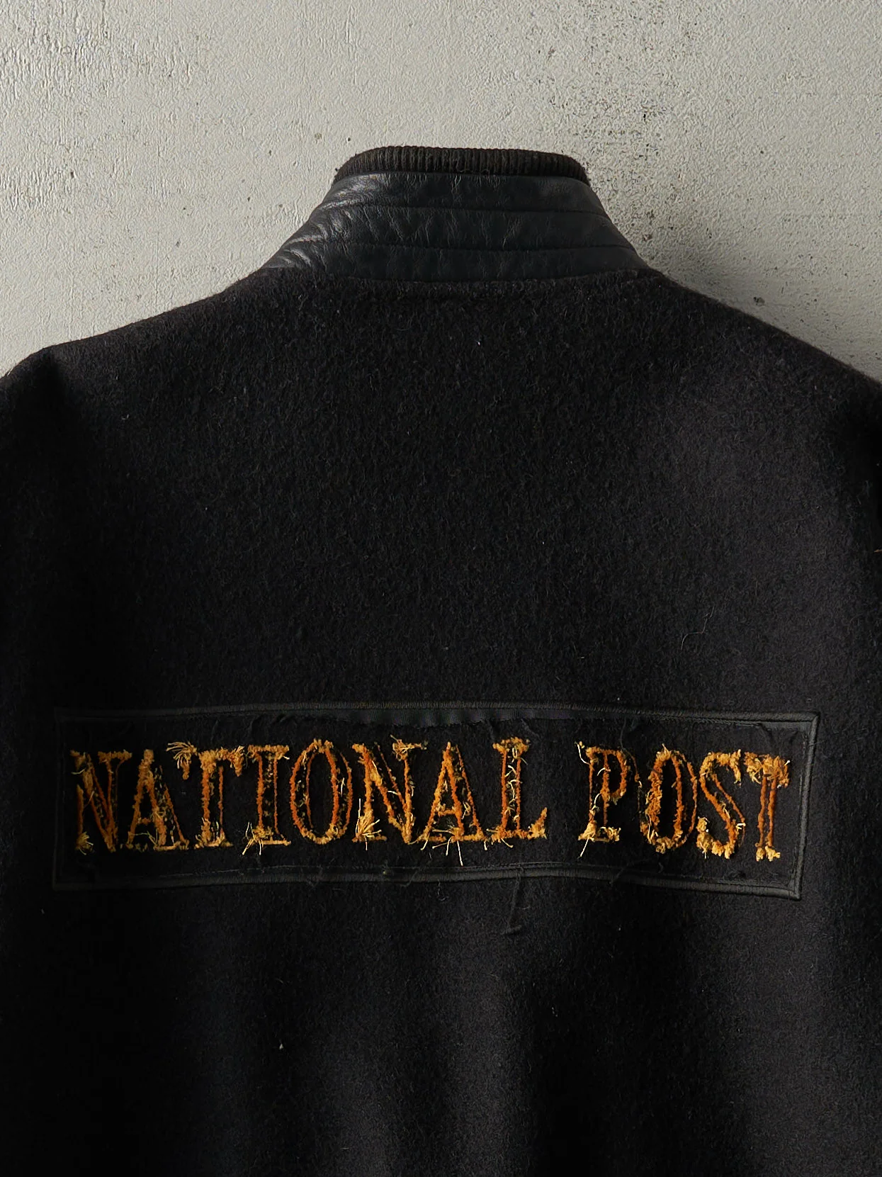 Vintage 90s Black National Post Wool Leather Varsity Jacket (L) - Image 4