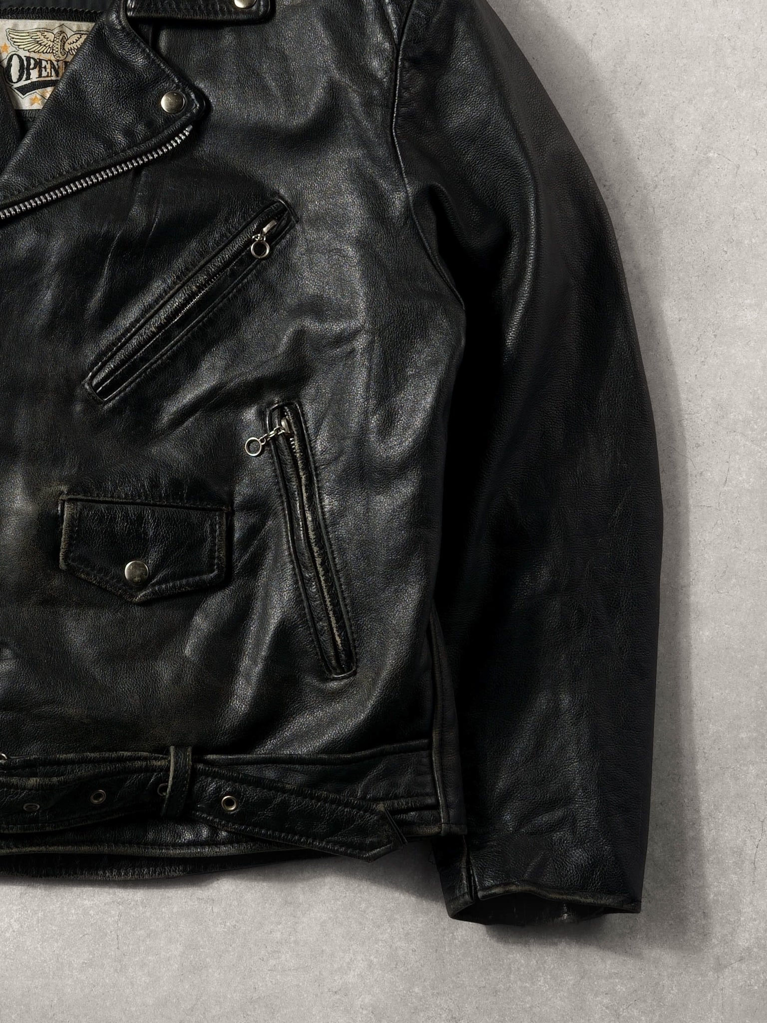 Vintage 90s Black Open Road Biker Harley Davidson Leather Jacket (L) - Image 5
