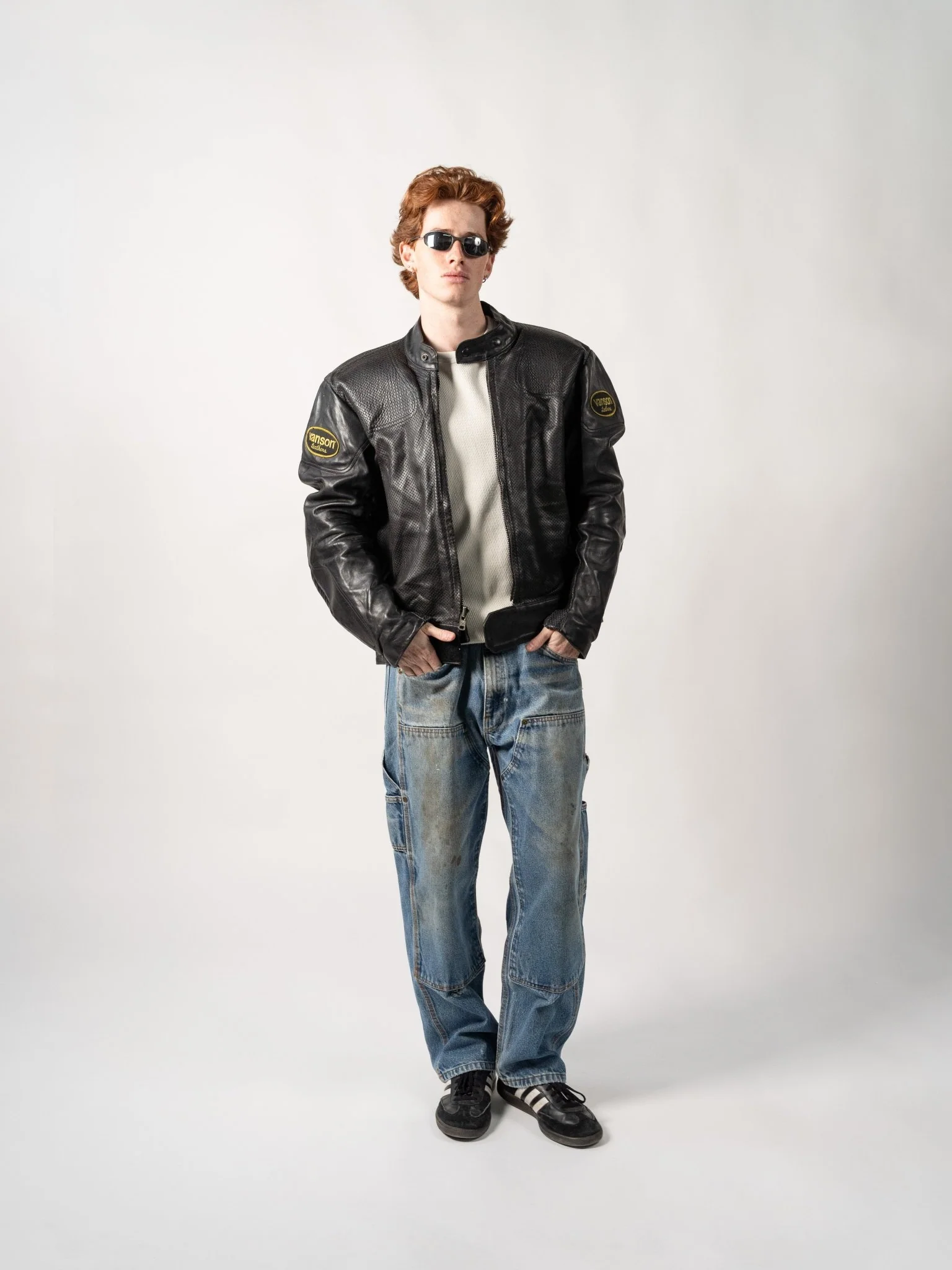 Vintage 90s Black Perforated Vanson Leather Biker Jacket (M) - Image 2