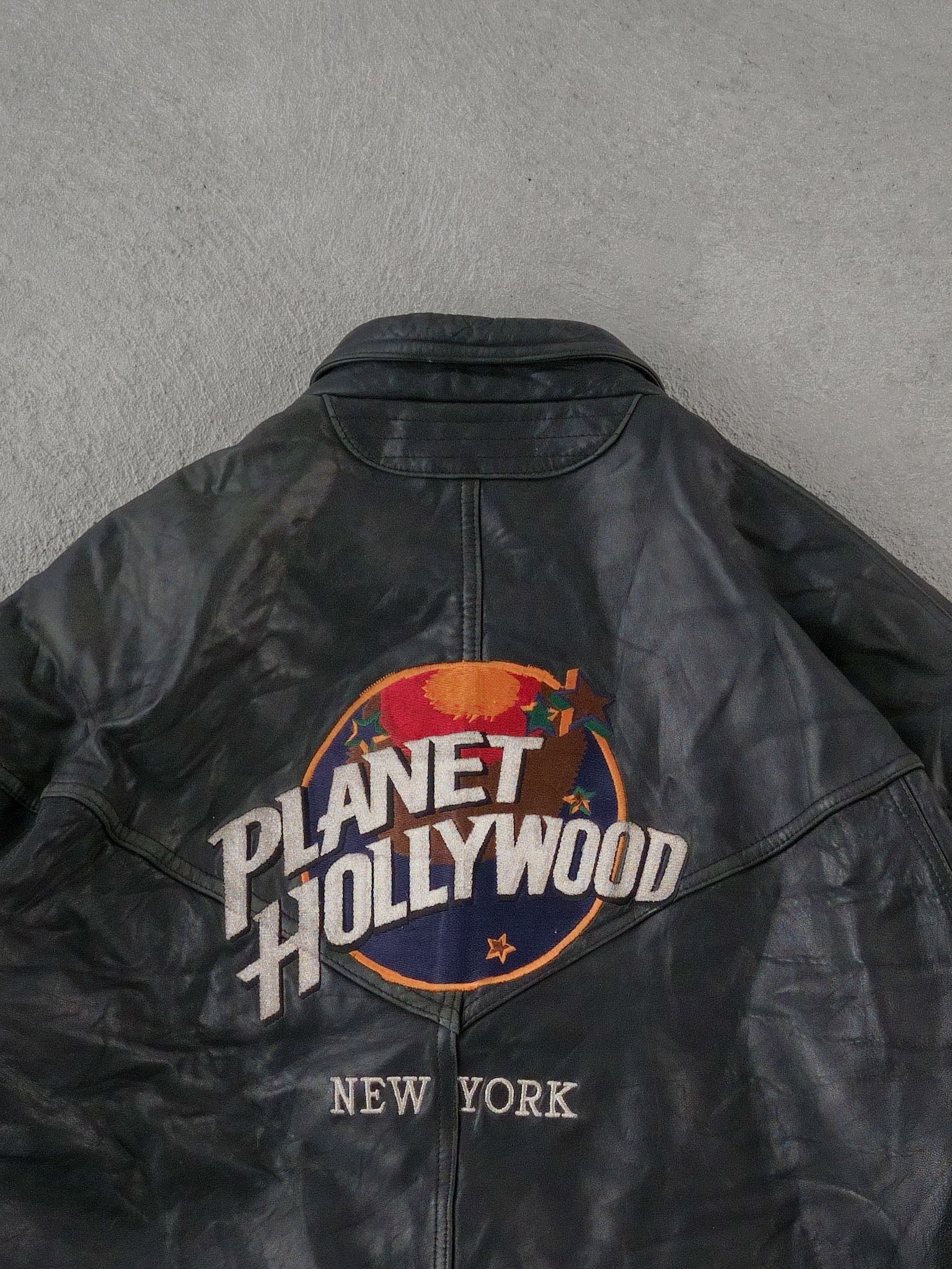 Vintage 90s Black Planet Hollywood New York Leather Jacket (XL) - Image 4
