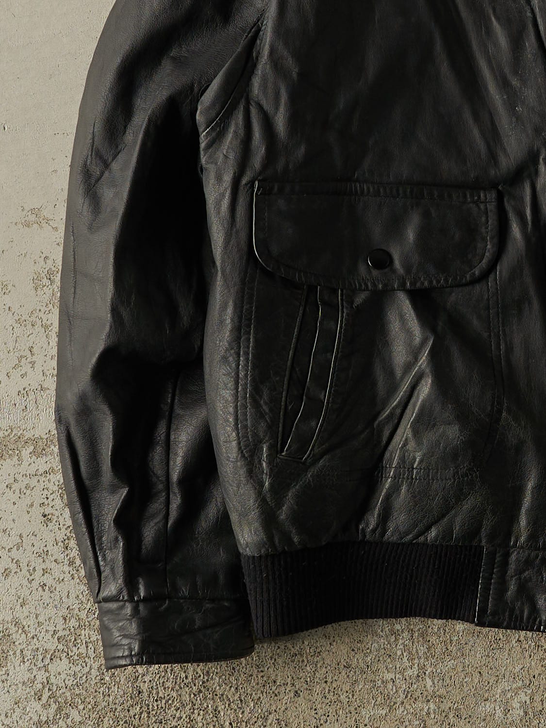 Vintage 90s Black Protocol Leather Bomber Jacket (L) - Image 4