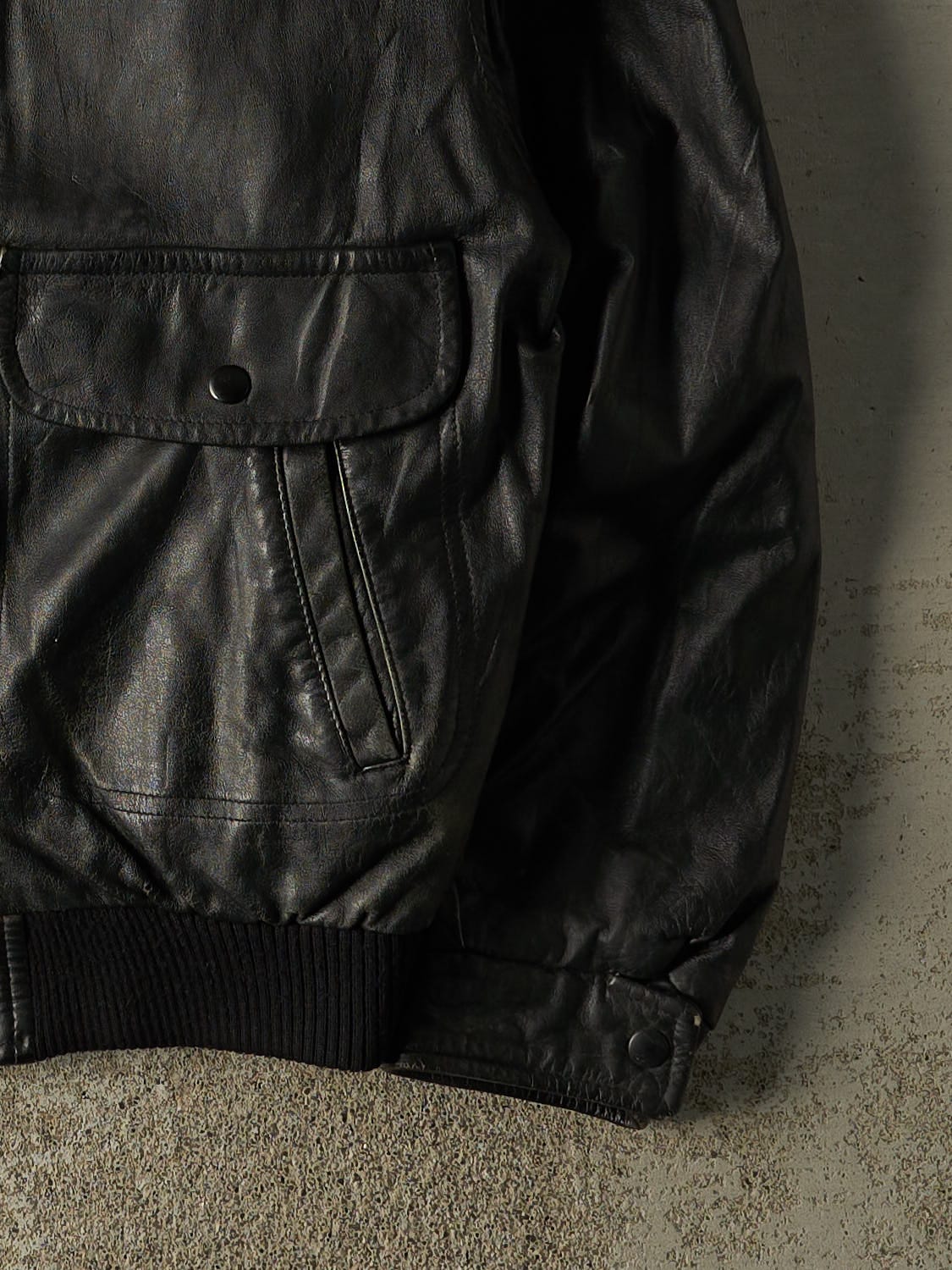 Vintage 90s Black Protocol Leather Bomber Jacket (L) - Image 5
