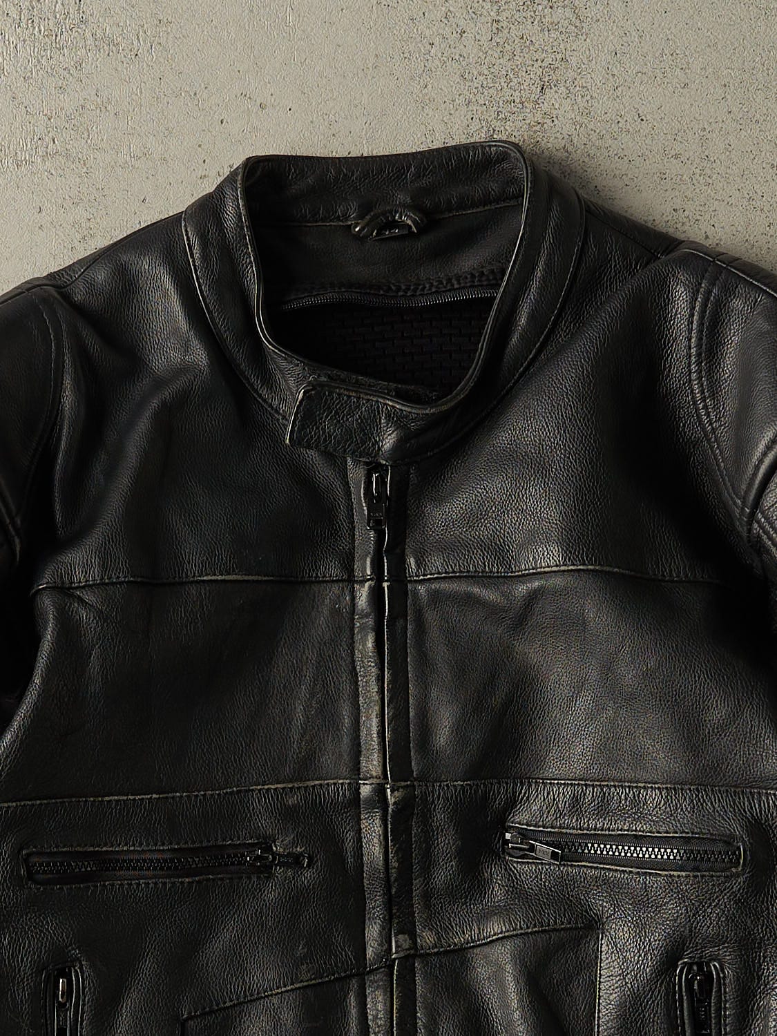 Vintage 90s Black Racer Biker Leather Jacket (M) - Image 3