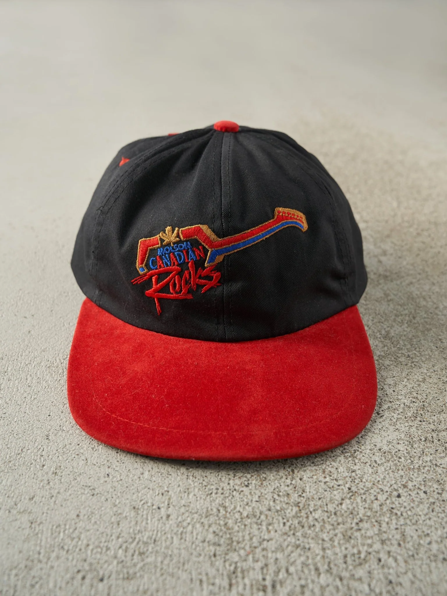 Vintage 90s Black & Red Molson Canadian Rocks Leather Strapback