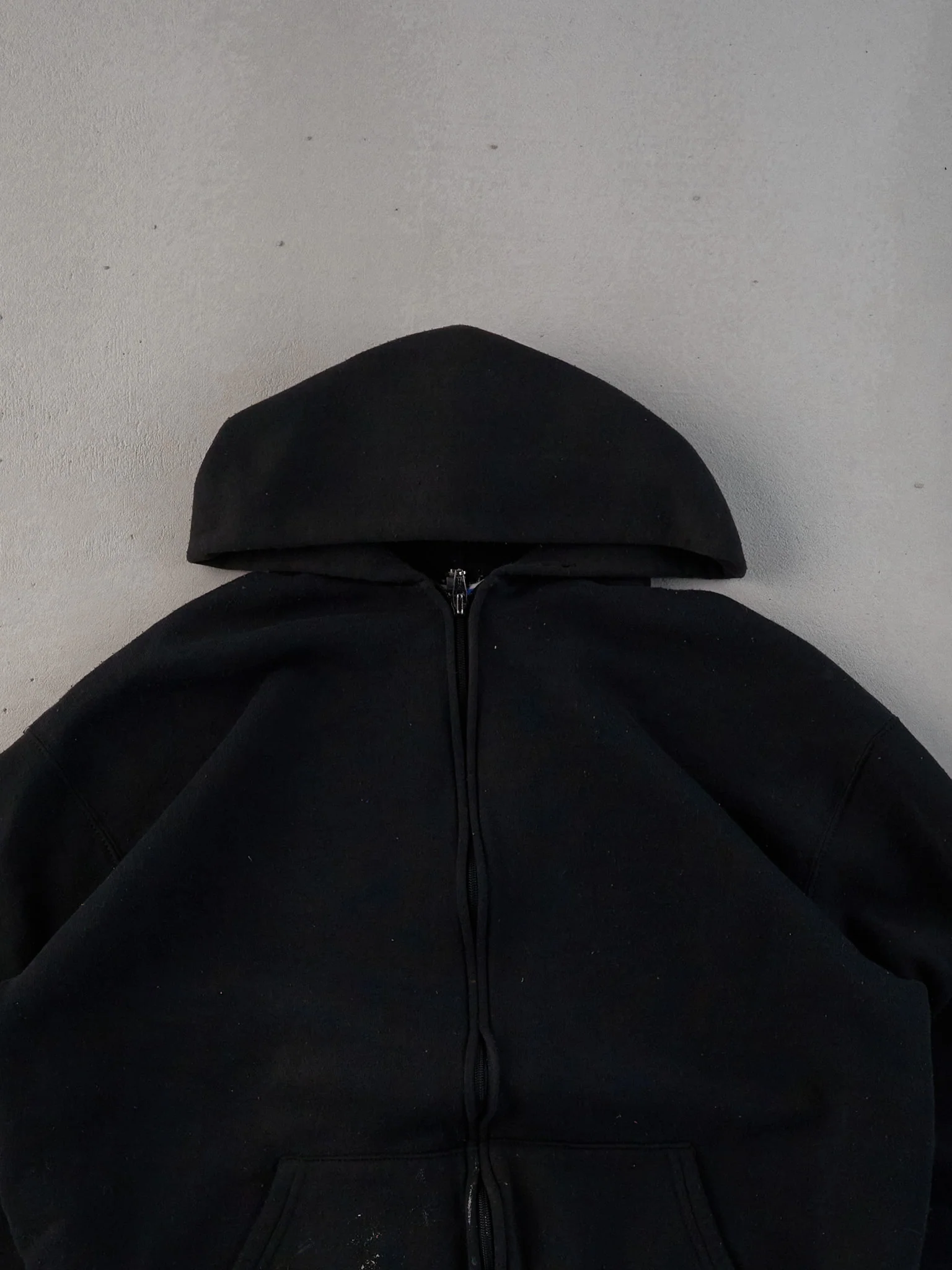 Vintage 90s Black Russell Athletics Blank Hooded Zip Up (L) - Image 2