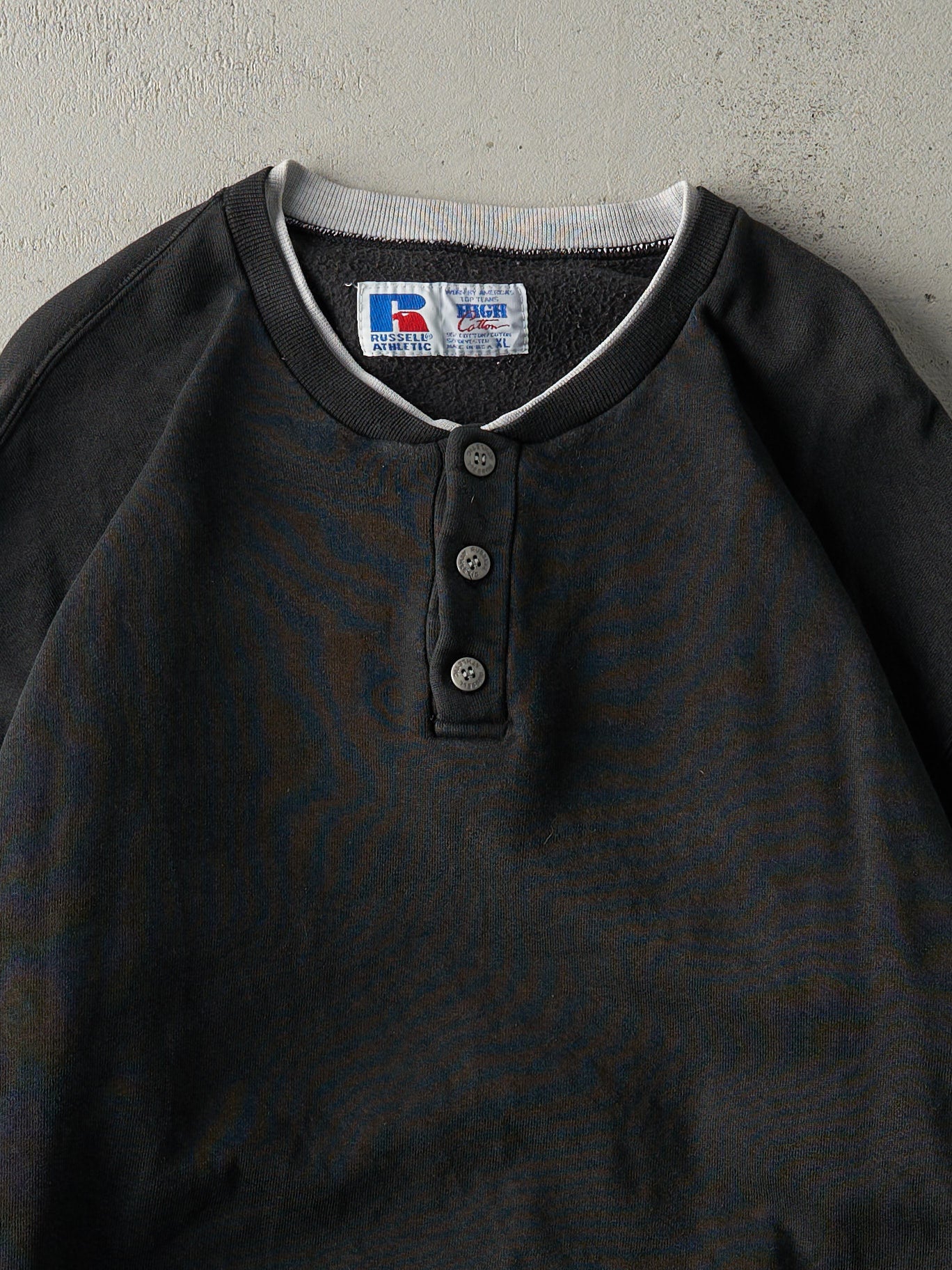 Vintage 90s Black Russell Athletic Quarter Button Crewneck (L) - Image 2