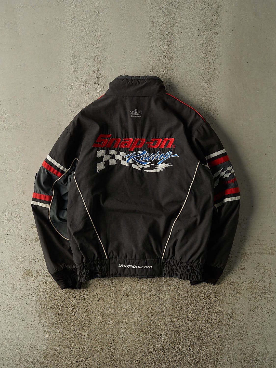 Vintage 90s Black Snap-On Embroidered Racing Jacket (XL) - Image 2