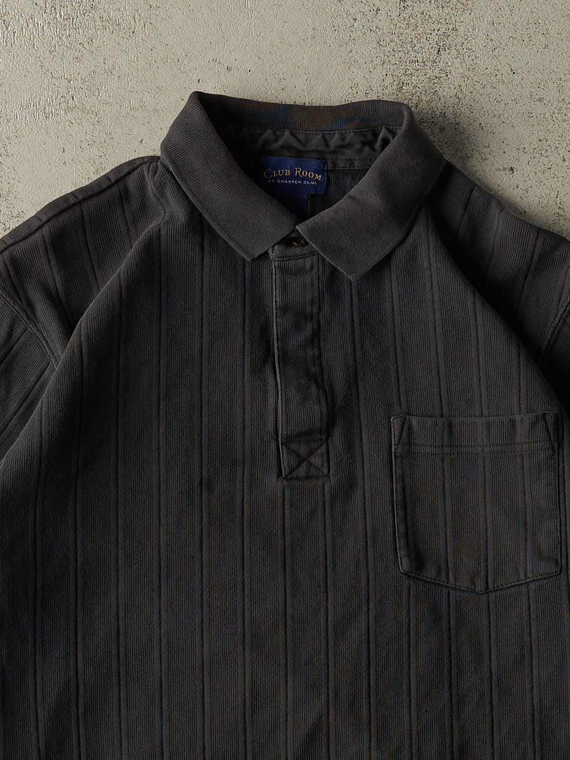 Vintage 90s Black Textured Quarter Button Long Sleeve (L) - Image 2