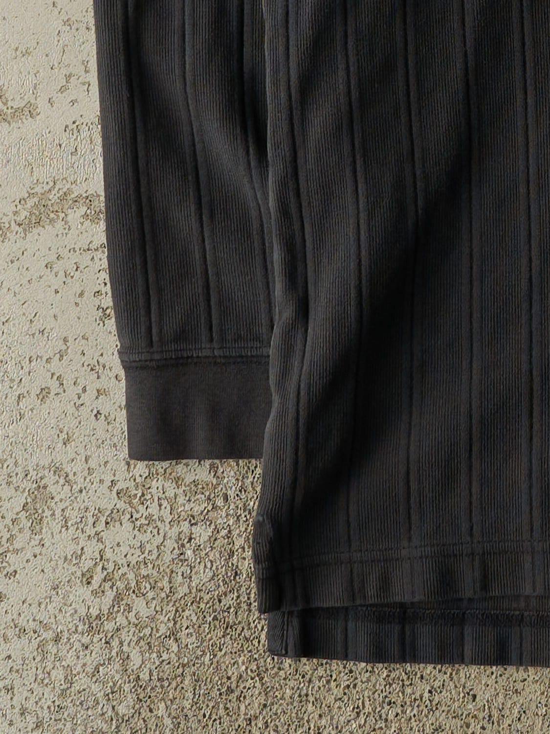 Vintage 90s Black Textured Quarter Button Long Sleeve (L) - Image 3