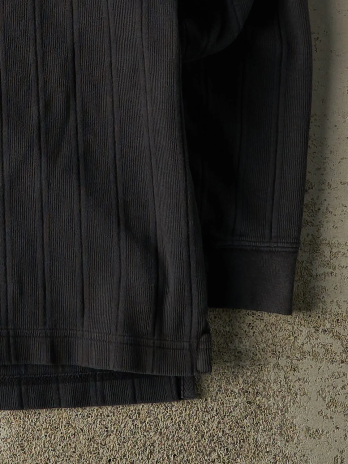 Vintage 90s Black Textured Quarter Button Long Sleeve (L) - Image 4