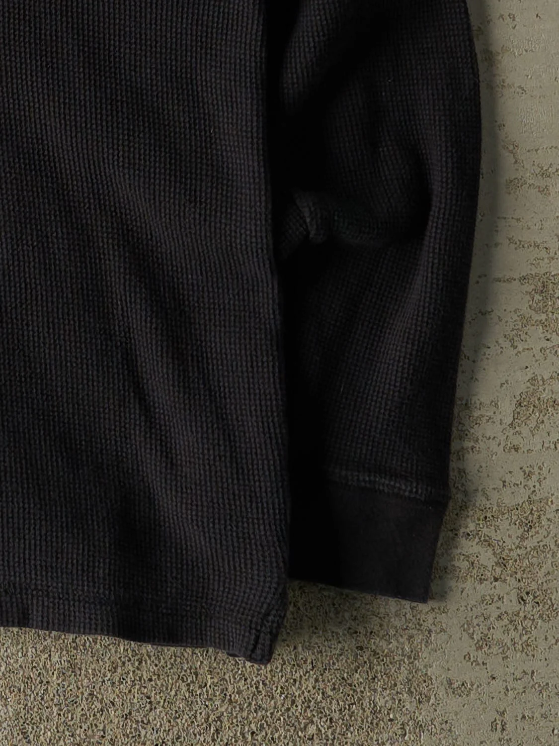 Vintage 90s Black Thermal Double Neck Quarter Button Long Sleeve (L/XL) - Image 3