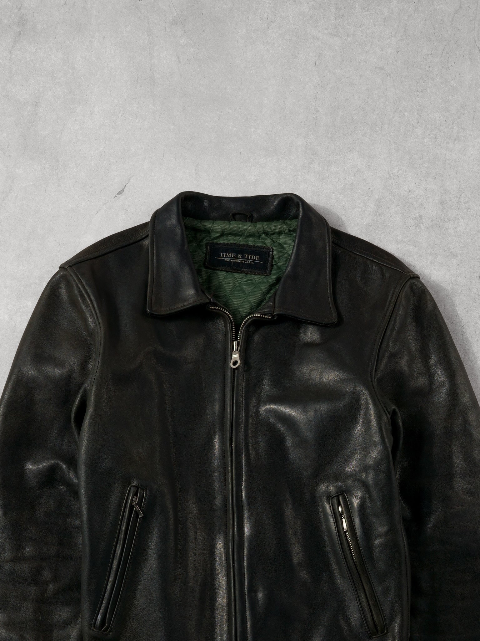 Vintage 90s Black Time & Tide Leather Collared Jacket (M) - Image 3