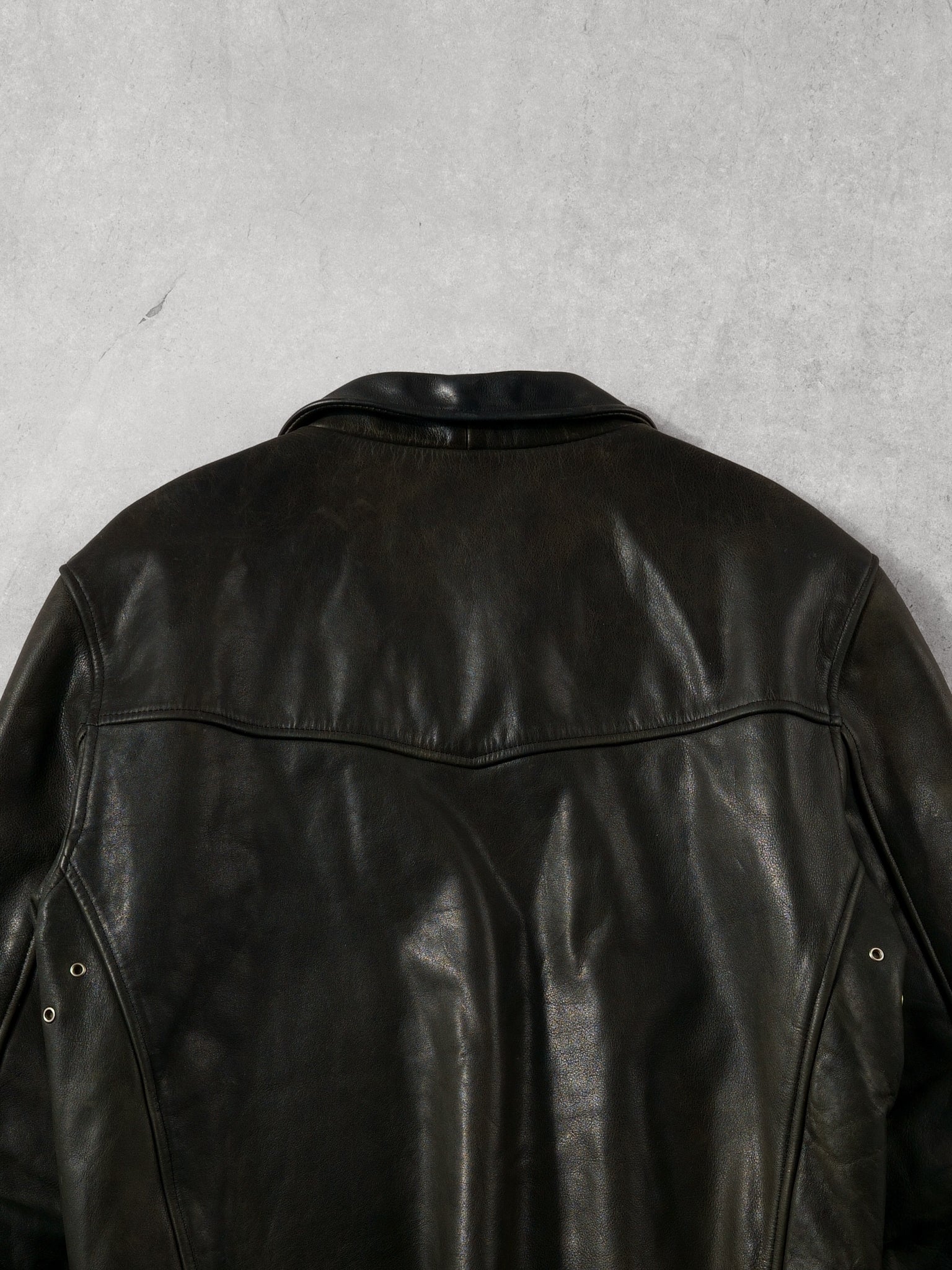 Vintage 90s Black Time & Tide Leather Collared Jacket (M) - Image 4