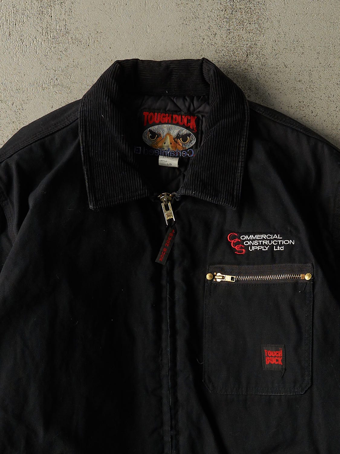Vintage 90s Black Tough Duck Embroidered Work Jacket (XL) - Image 3