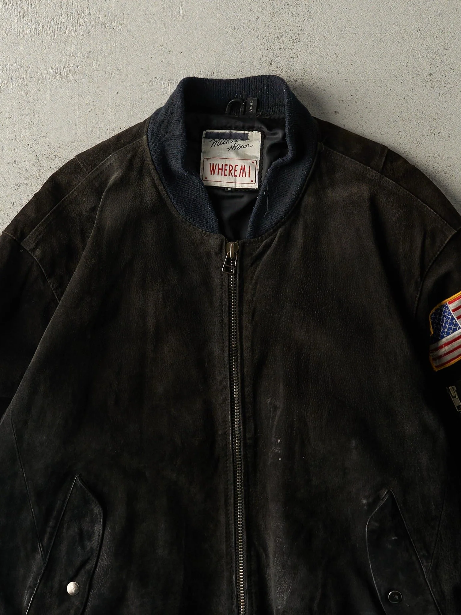 Vintage 90s Black & Navy Blue Michael Hoban US Navy Suede Bomber Jacket (XL/XXL) - Image 3