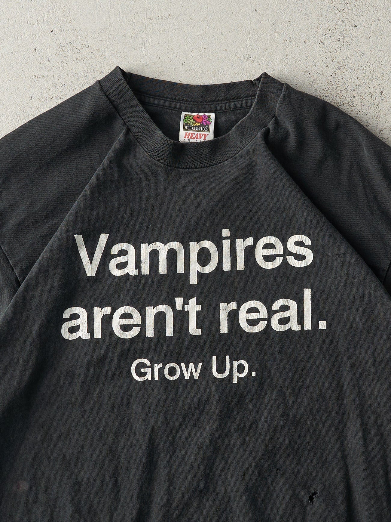 Vintage 90s Black "Vampires Aren't Real" Single Stitch Tee (M) - Image 2