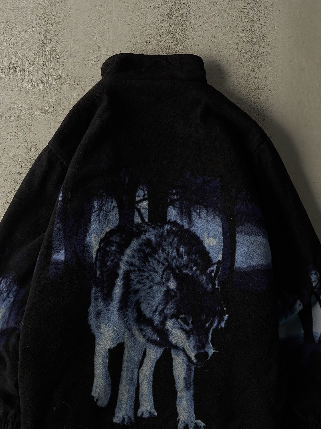 Vintage 90s Black Wolf Zip Up Fleece Jacket (XL) - Image 5