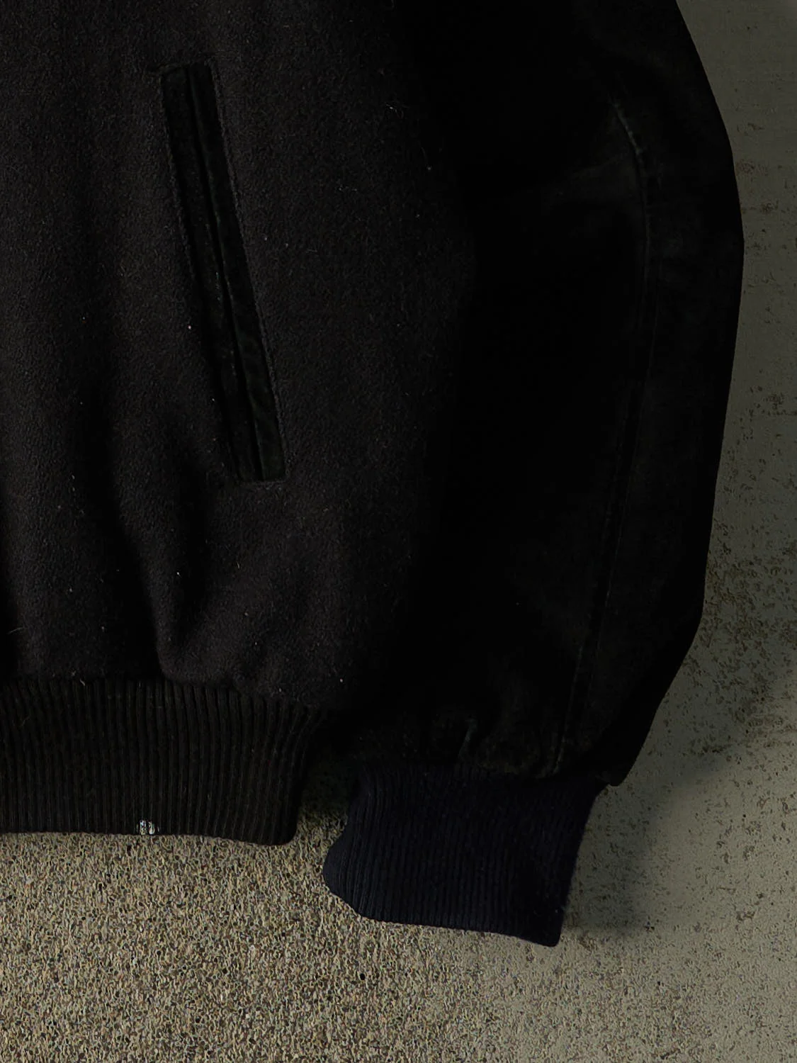 Vintage 90s Black Wool Suede Embroidered Varsity Jacket (L/XL) - Image 3