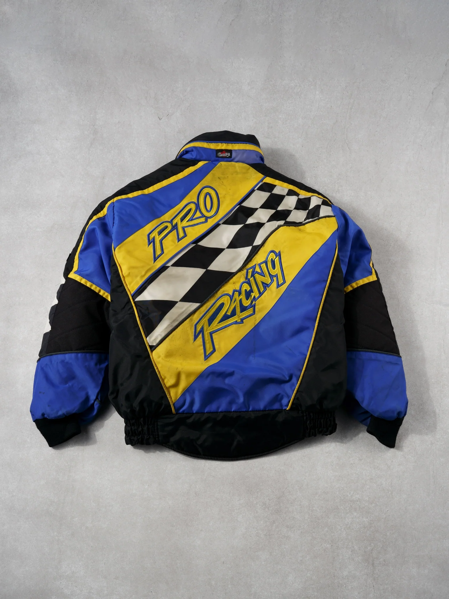 Vintage 90s Blue and Yellow Chako Racing Pro Insulated Racing Jacket (M) - Image 2