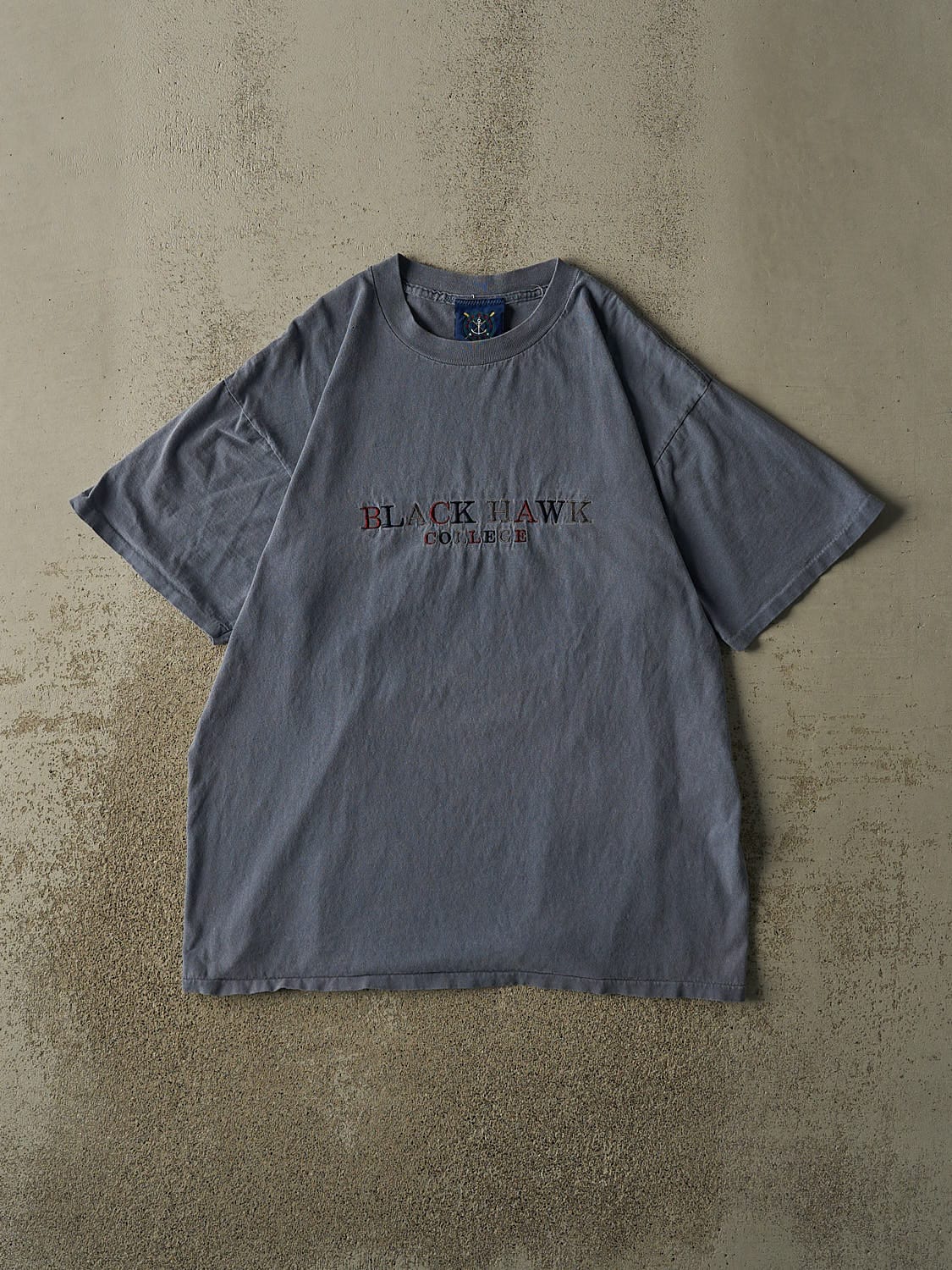 Vintage 90s Blue Black Hawk College Tee (L/XL)