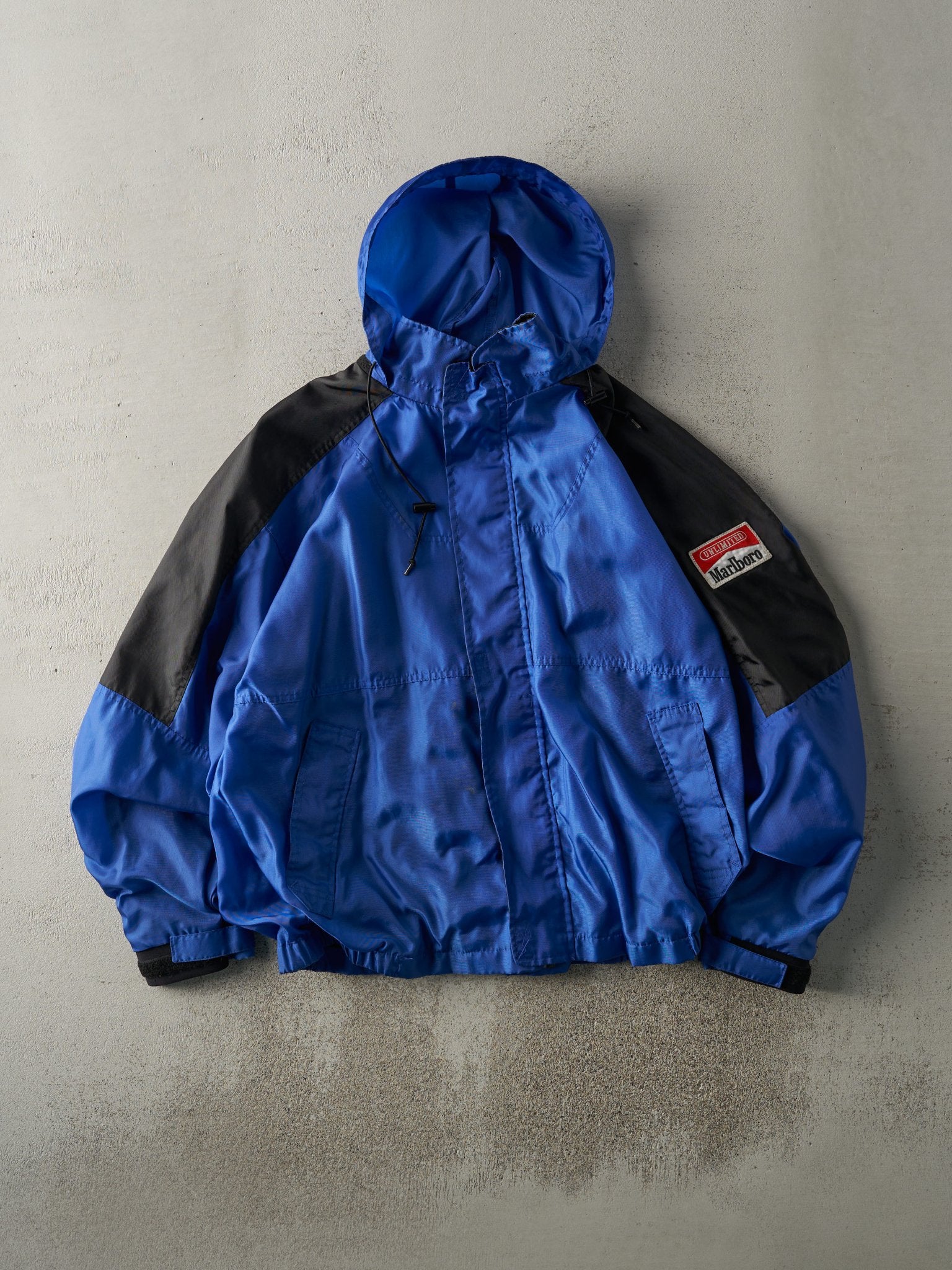 Vintage 90s Blue & Black Marlboro Windbreaker Jacket (L) - Image 3