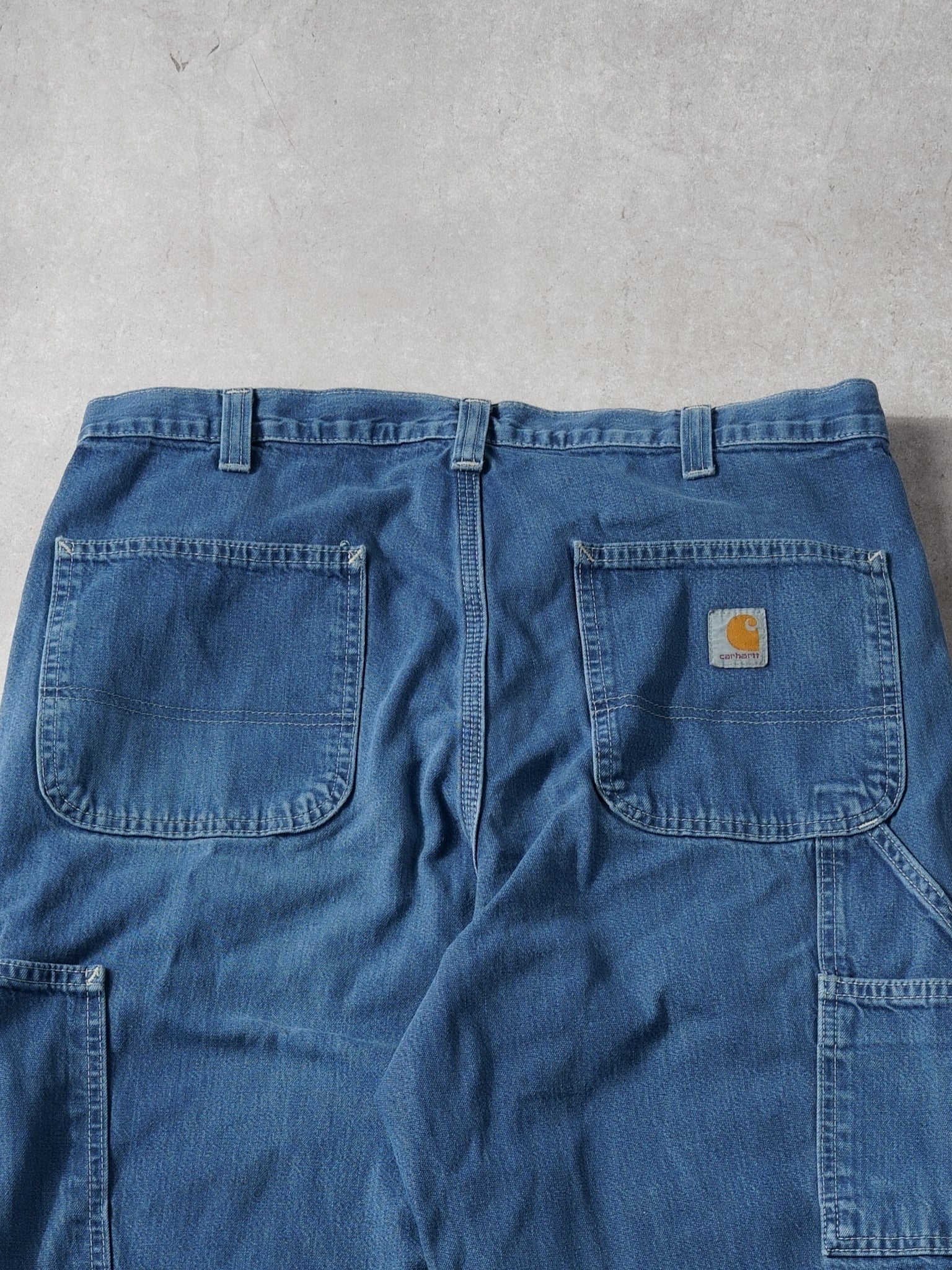 Vintage 90s Blue Carhartt Dungeree Fit Denim Carpenter Pants (34x30) - Image 4