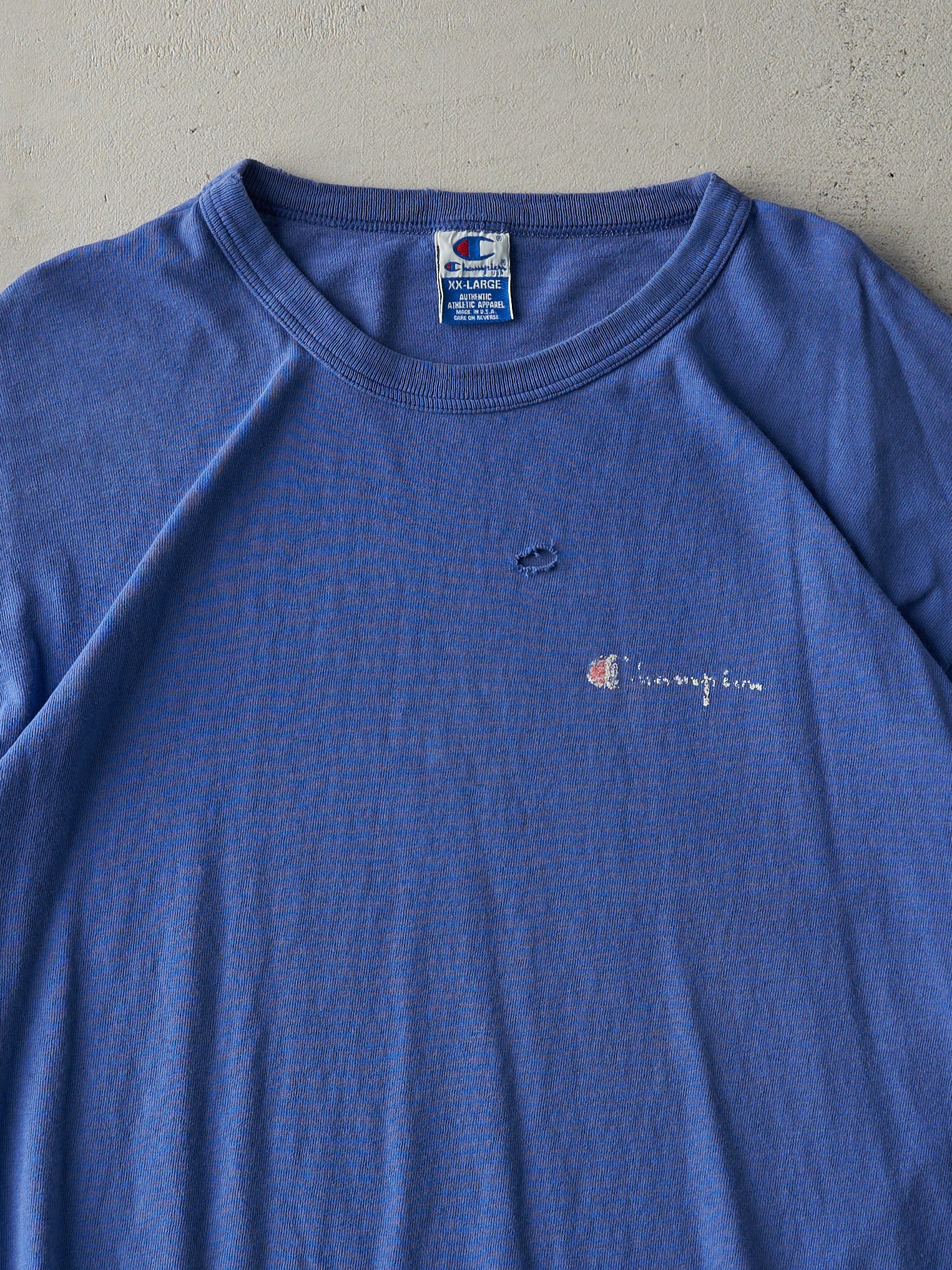 Vintage 90s Blue Champion Logo Tee (L/XL) - Image 2