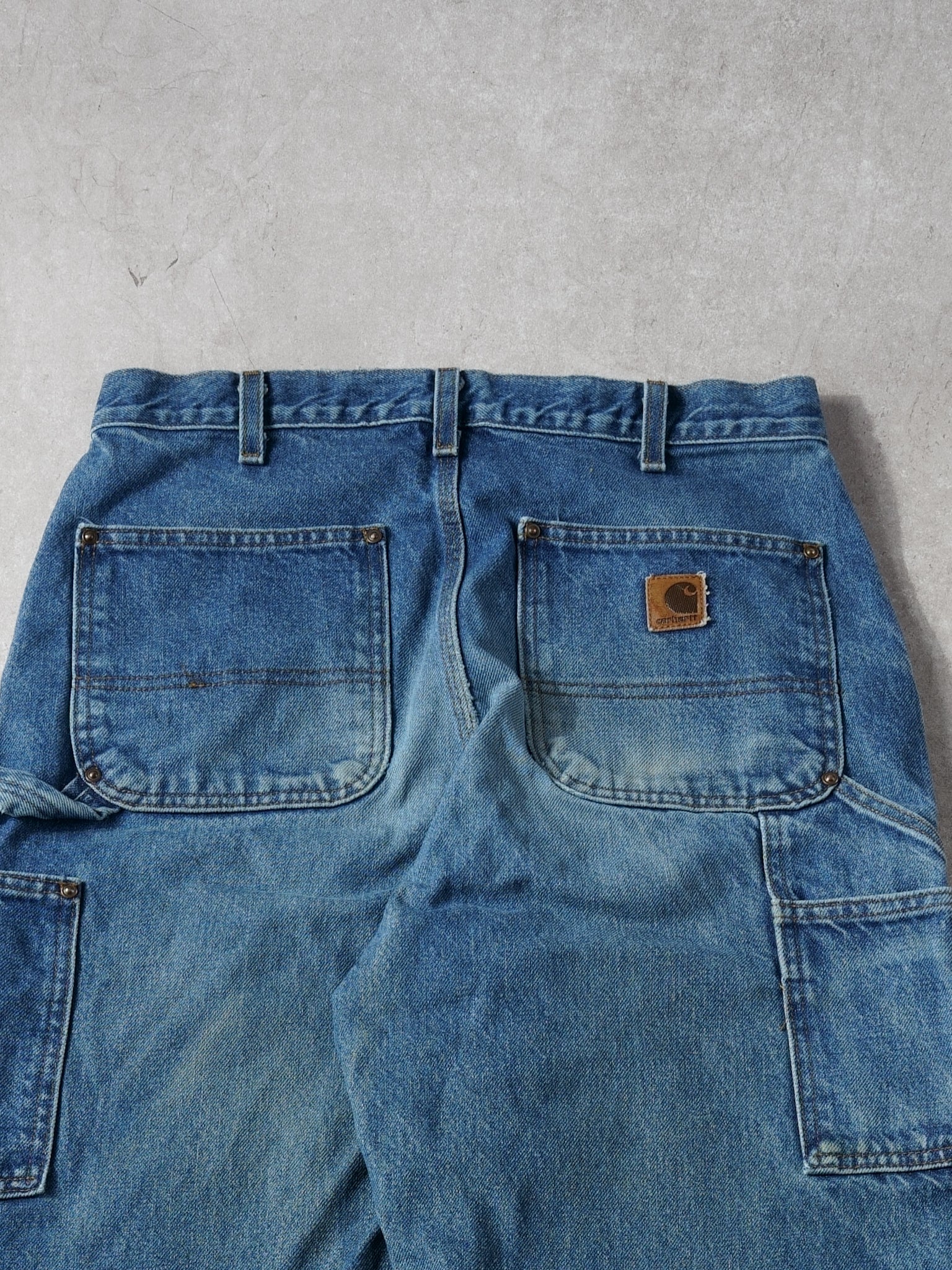 Vintage 90s Blue Denim Carhartt Double Knee Carpenter Pants (30x33) - Image 4