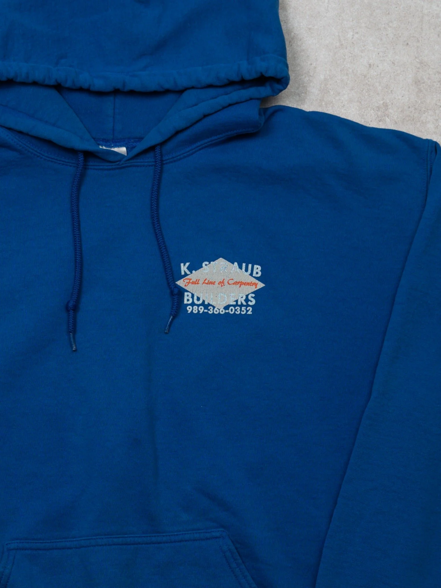 Vintage 90s Blue K. Straub Carpentry Hoodie (L) - Image 2