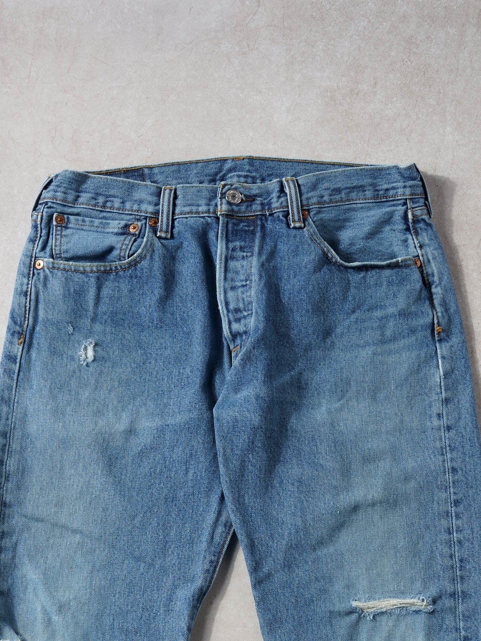 Vintage 90s Blue Levi's 501 Denim Jeans (32x29) - Image 3