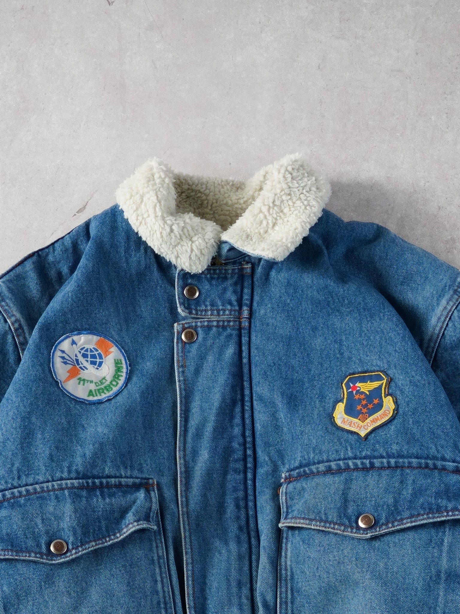 Vintage 80s Blue Mash Denim Sherpa Jacket (L) - Image 2