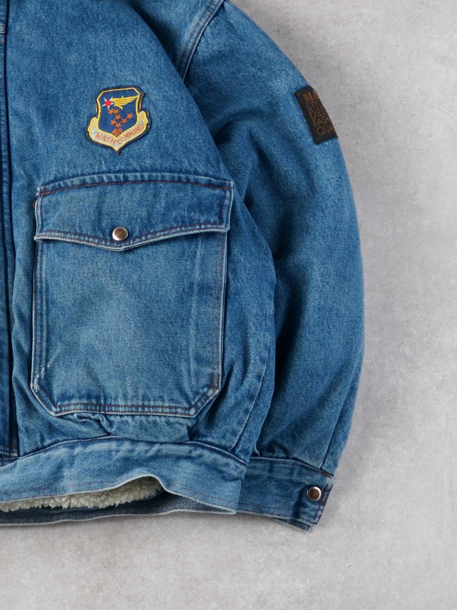 Vintage 80s Blue Mash Denim Sherpa Jacket (L) - Image 3