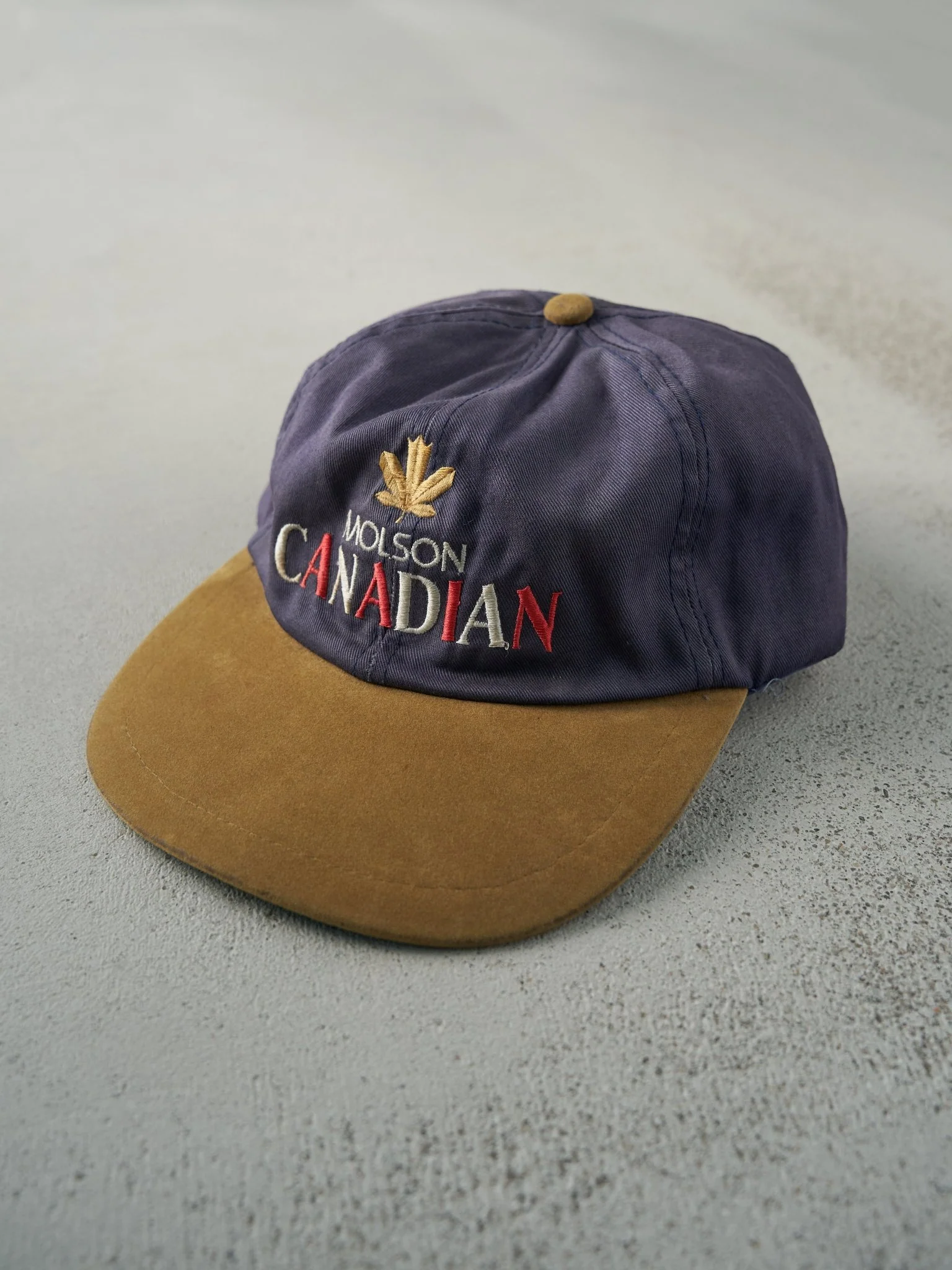 Vintage 90s Blue Molson Canadian Leather Strapback Hat - Image 2