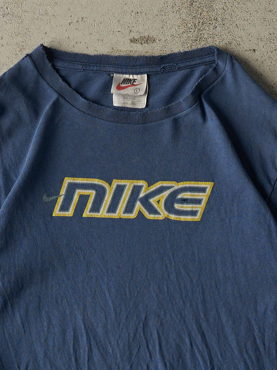Vintage 90s Blue Nike Logo Tee (XS/S) - Image 2