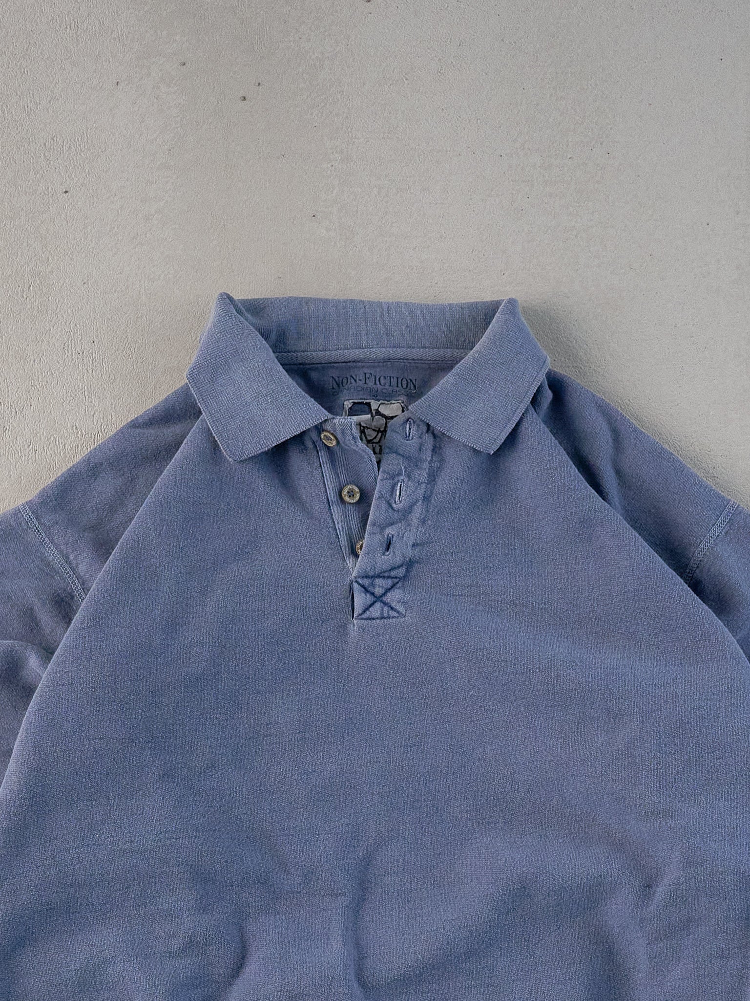 Vintage 90s Blue Non Fiction 1/4 Button Collared Crewneck (L) - Image 2
