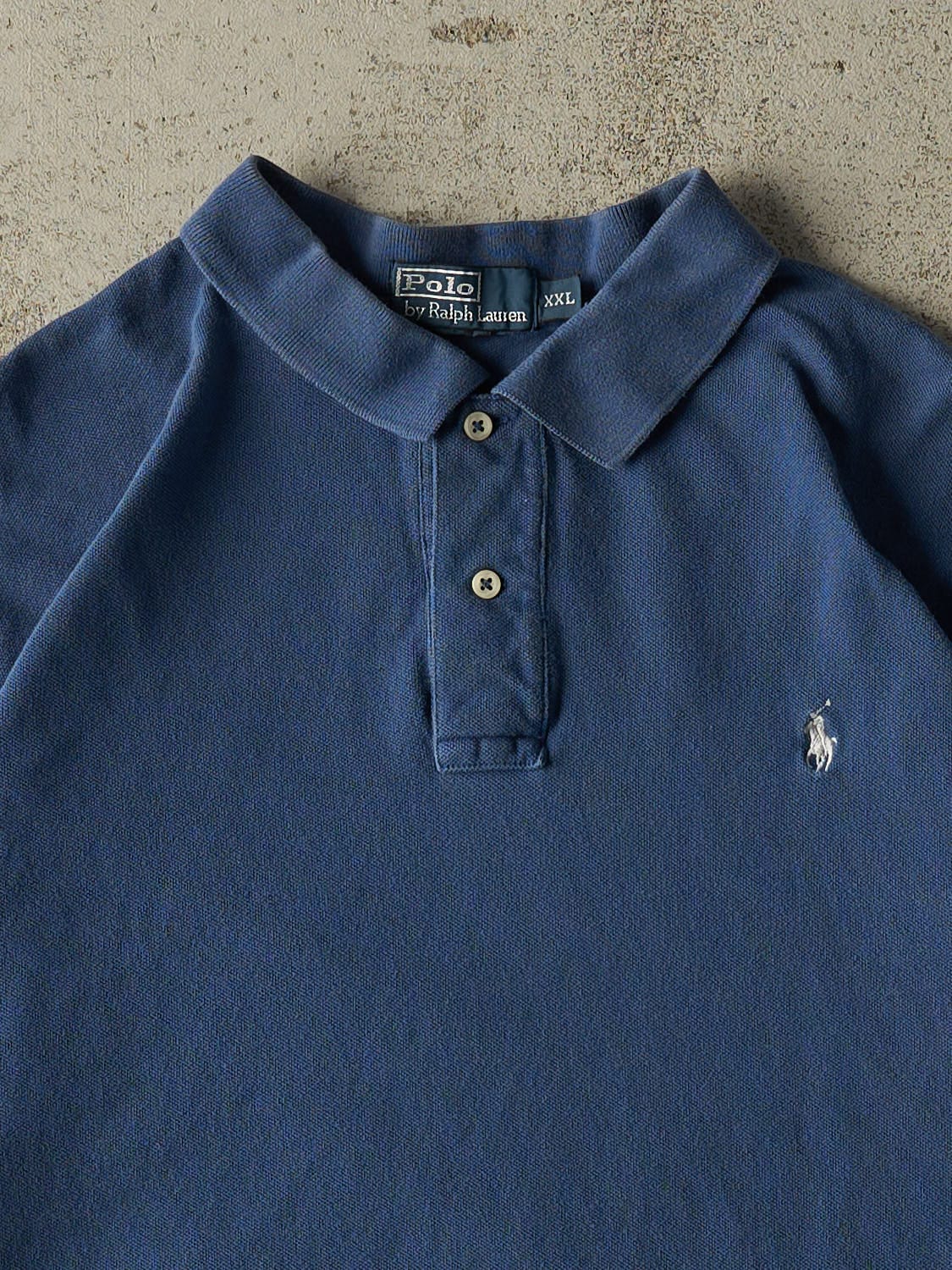 Vintage 90s Blue Polo Quarter Button Tee (XL) - Image 2