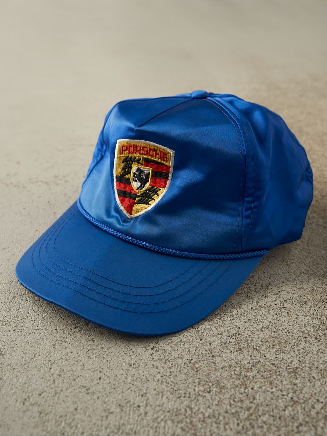 Vintage 90s RARE Blue Porsche Embroidered Satin Snapback Hat (O/S) - Image 2