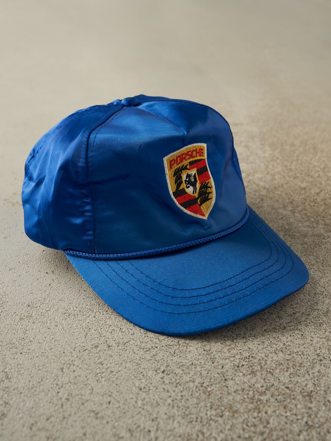 Vintage 90s RARE Blue Porsche Embroidered Satin Snapback Hat (O/S) - Image 3