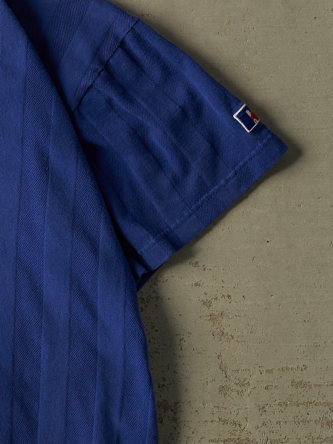 Vintage 90s Blue Russell Athletic Striped Quarter Button Tee (XL) - Image 3