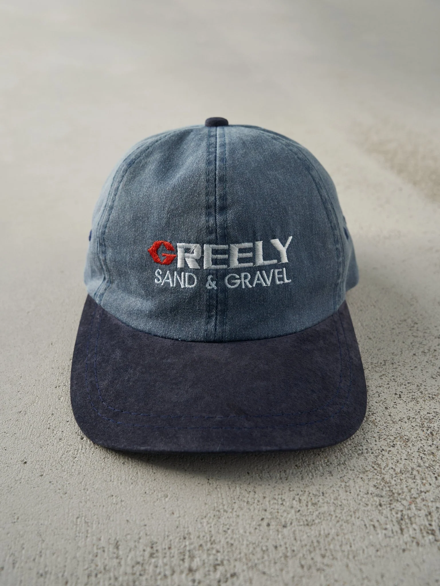 Vintage 90s Blue Two Tone & Suede Embroidered Greely Logo Strapback Hat