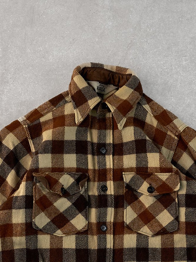 Vintage 90s Brown and Beige Woolrich Plaid Wool Button Up (S) - Image 2