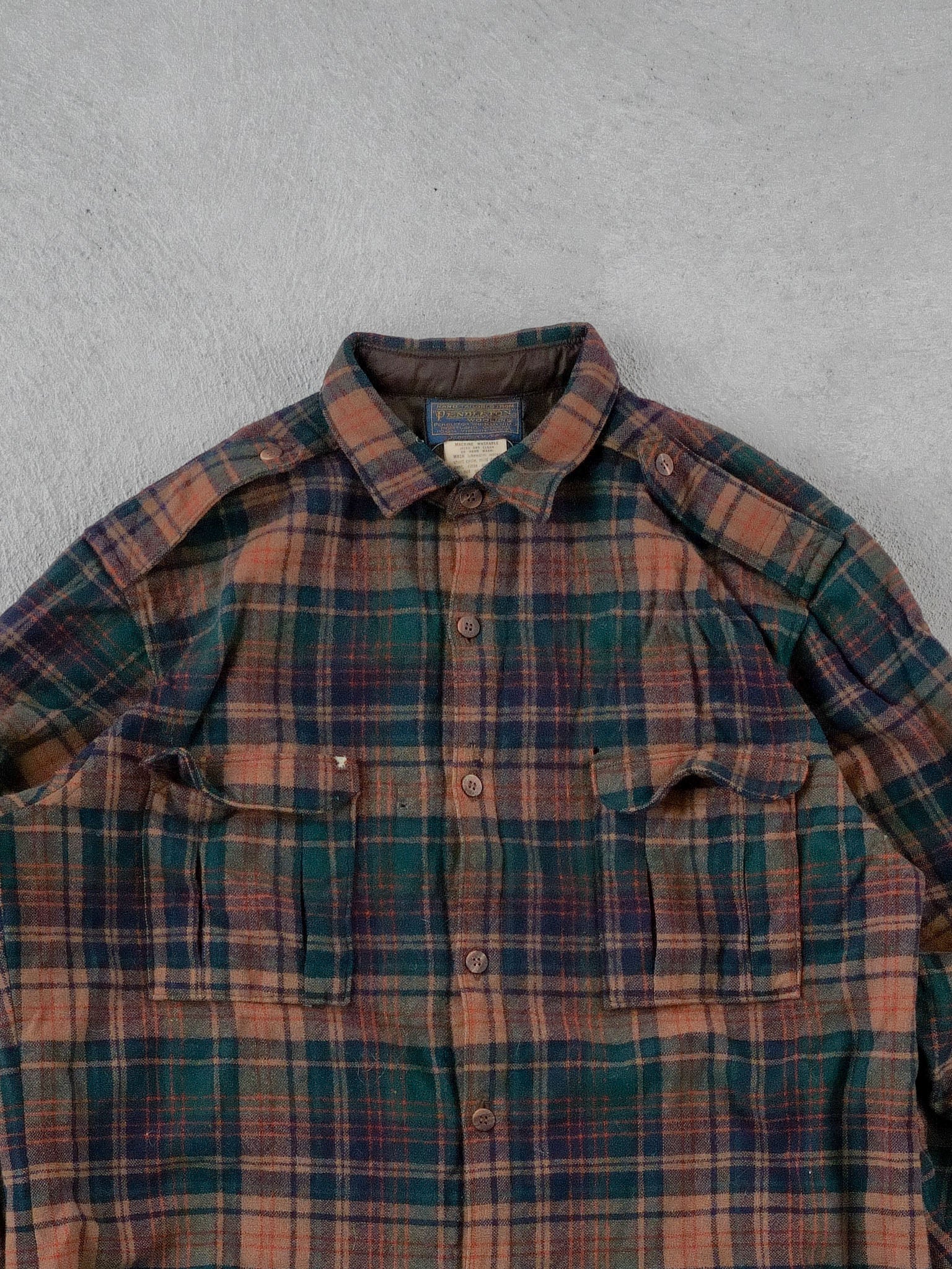 Vintage 90s Brown and Green Penoleton Wool Plaid Flannel (L) - Image 2