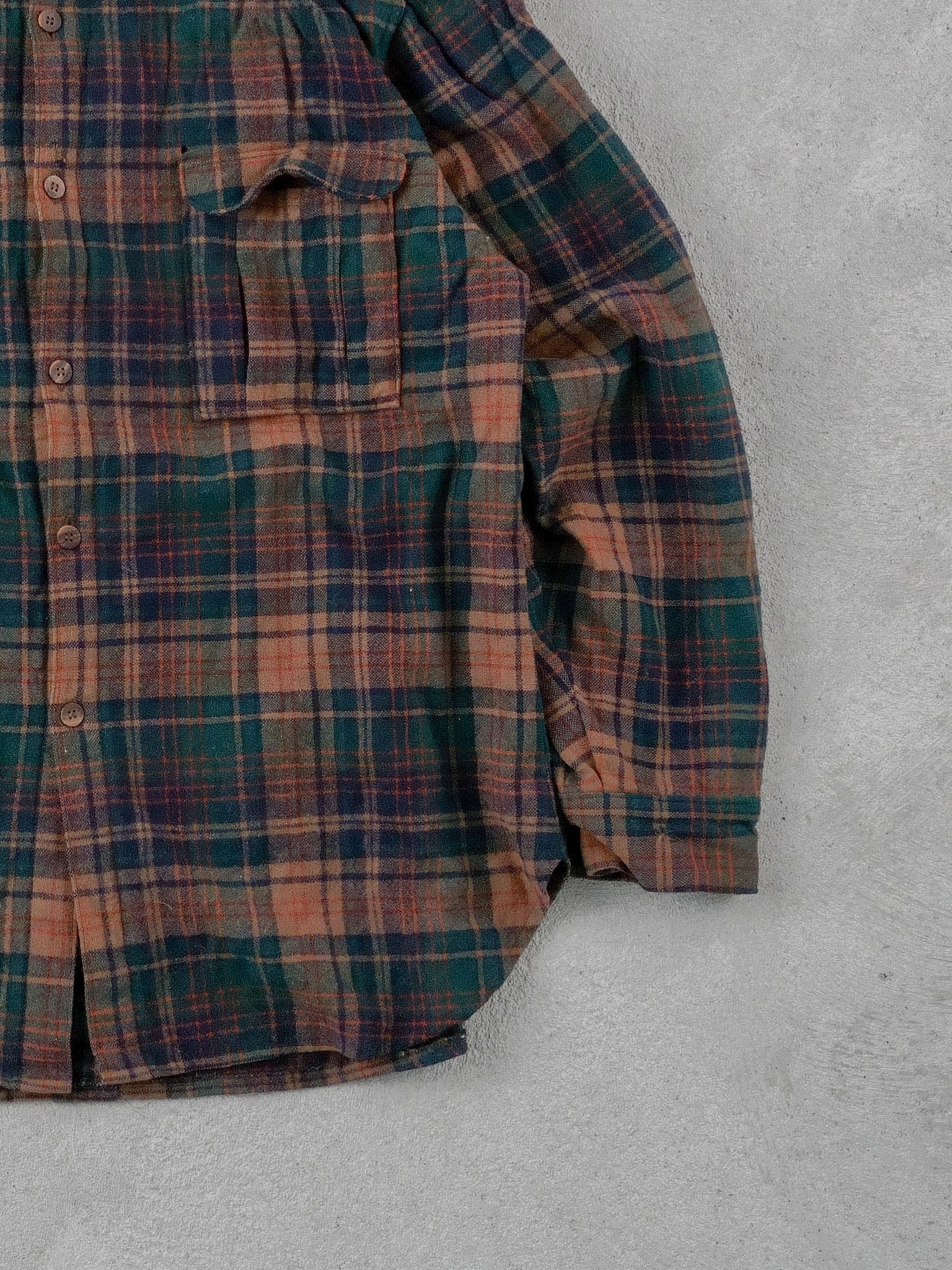 Vintage 90s Brown and Green Penoleton Wool Plaid Flannel (L) - Image 3