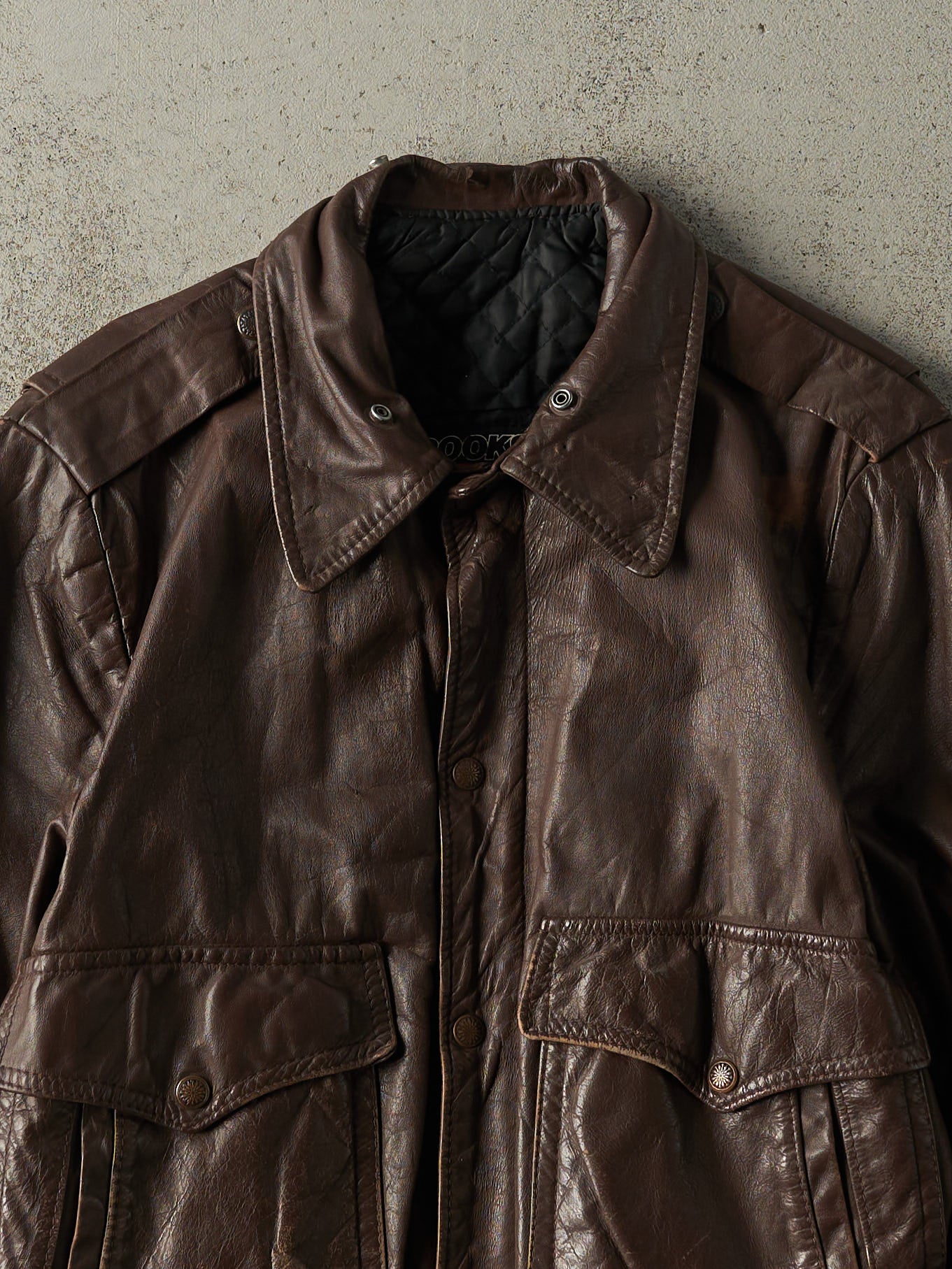 Vintage 90s Brown Brooks Leather Flight Jacket (M/L) - Image 4